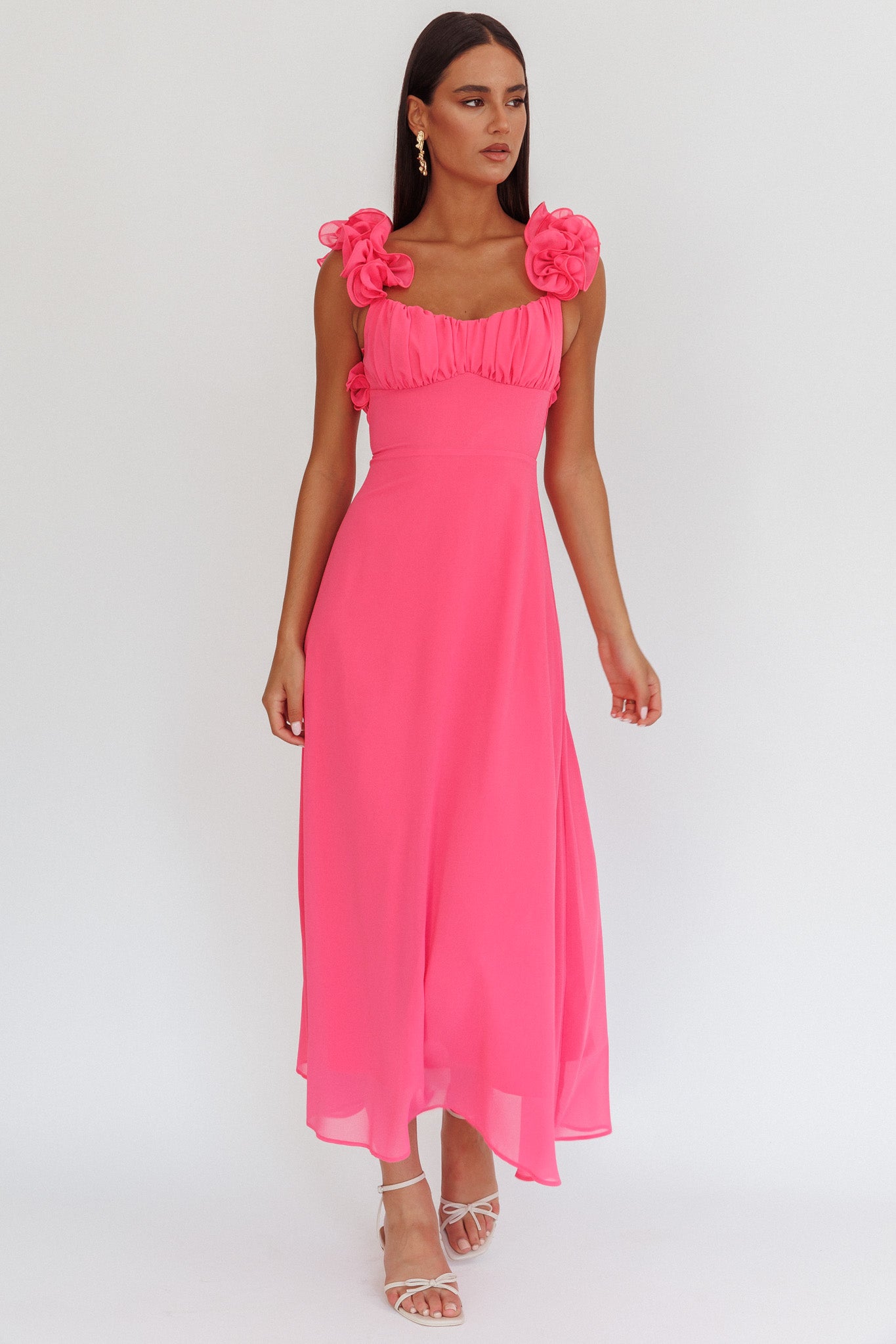 Eloquent Lace-Up Back Maxi Dress Hot Pink-Maymioy