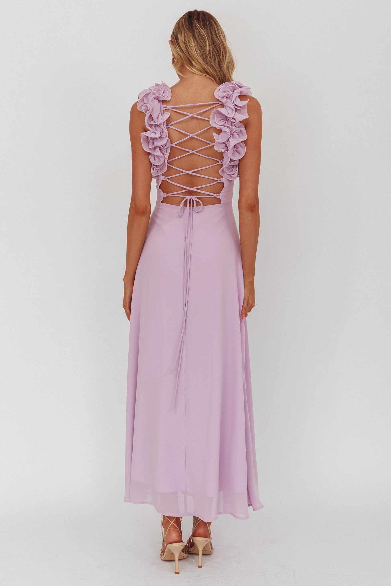 Eloquent Lace-Up Back Maxi Dress Lilac-Maymioy