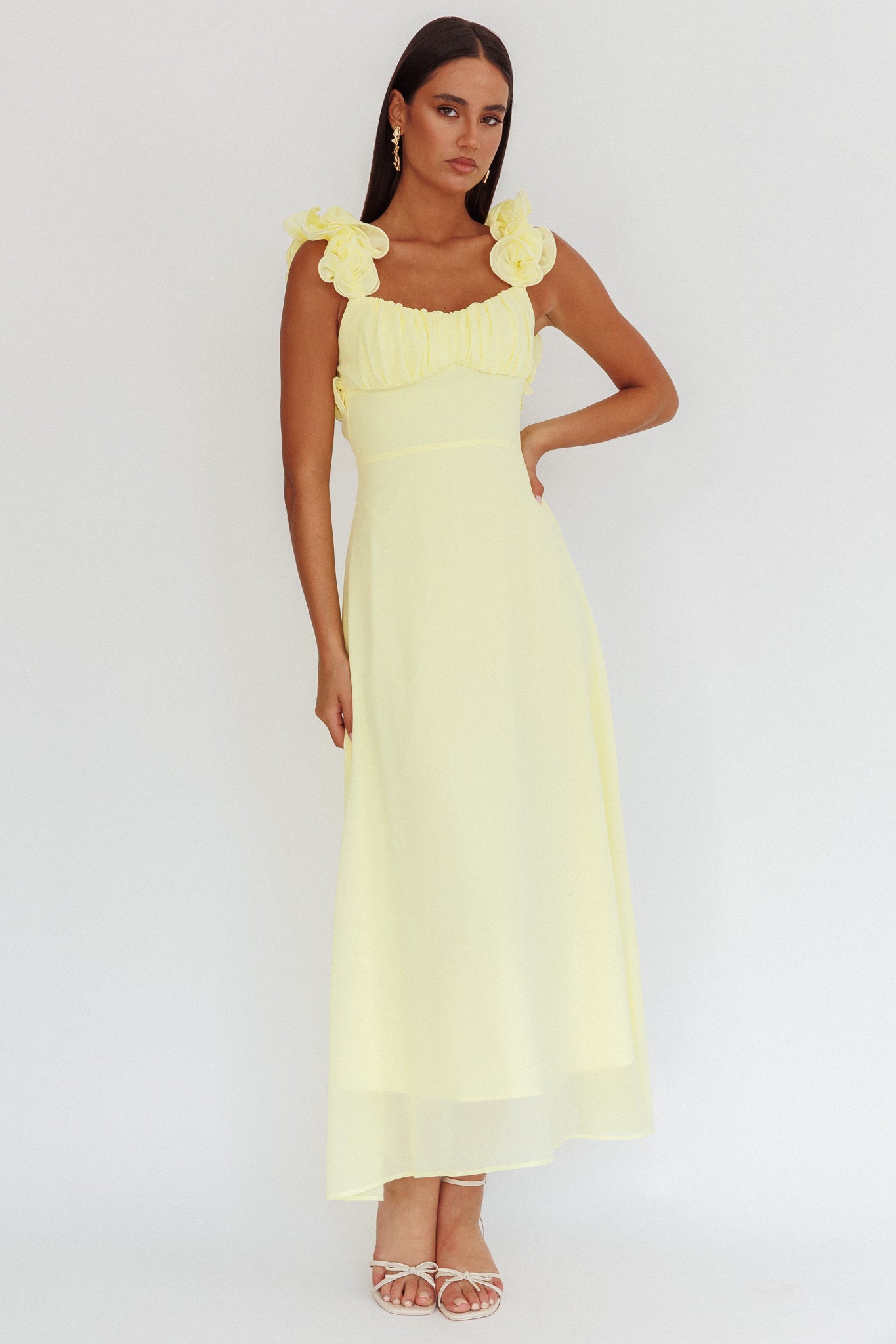 Eloquent Lace-Up Back Maxi Dress Yellow-Maymioy