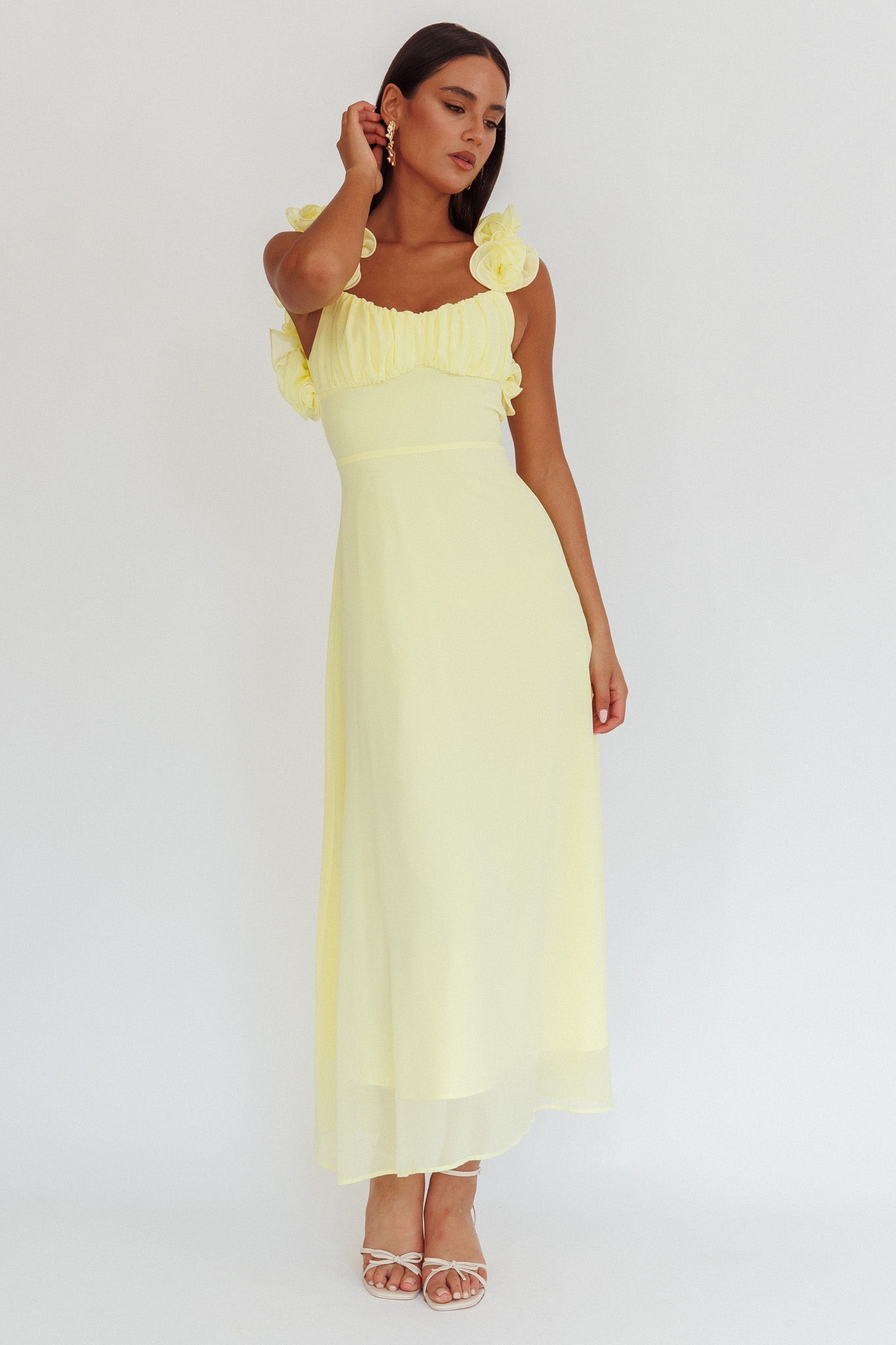 Eloquent Lace-Up Back Maxi Dress Yellow-Maymioy