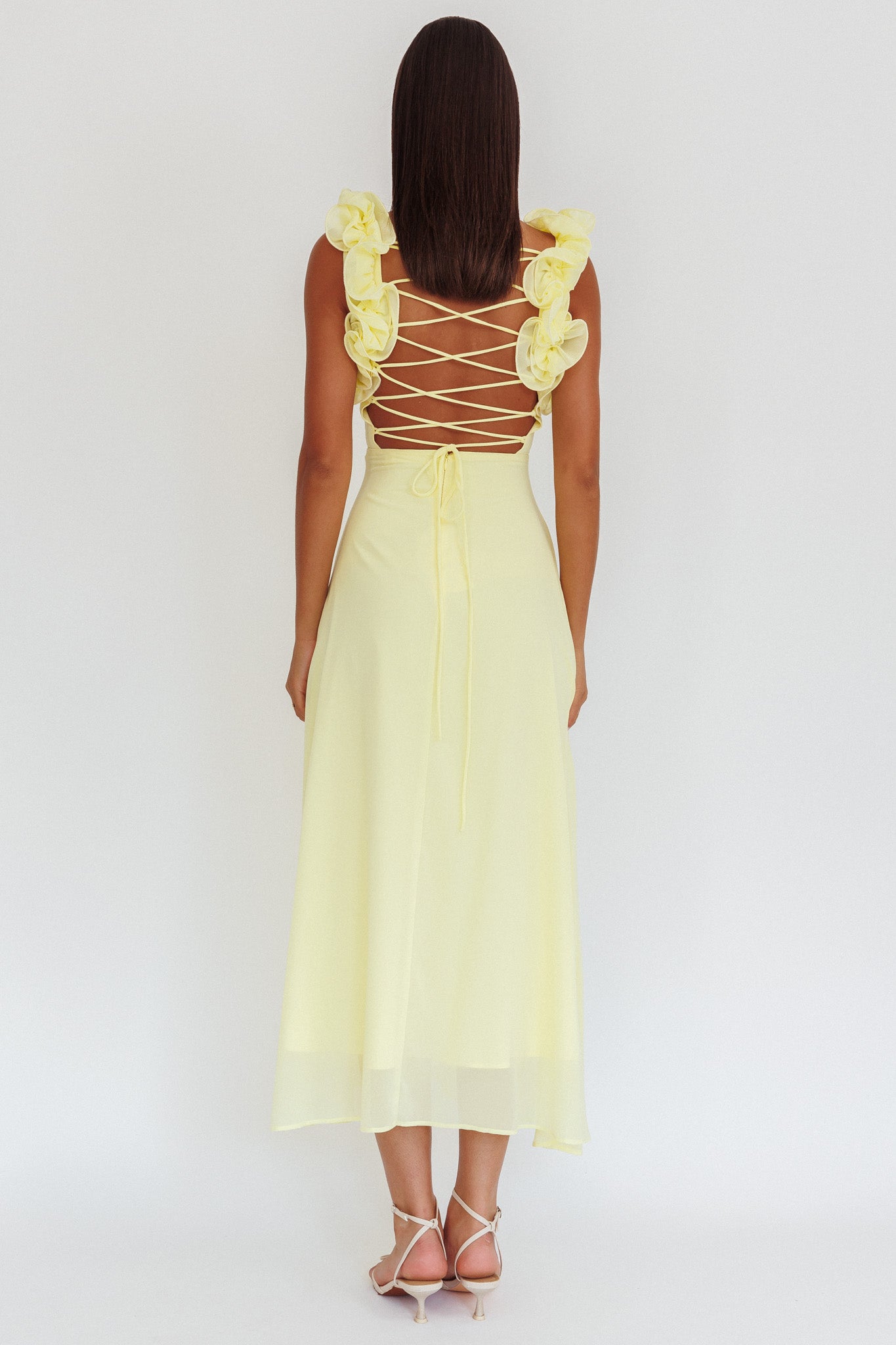 Eloquent Lace-Up Back Maxi Dress Yellow-Maymioy