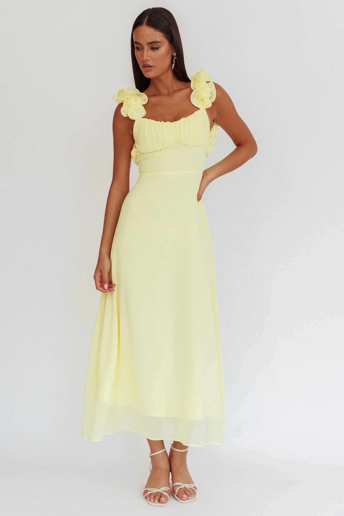 Eloquent Lace-Up Back Maxi Dress Yellow-Maymioy