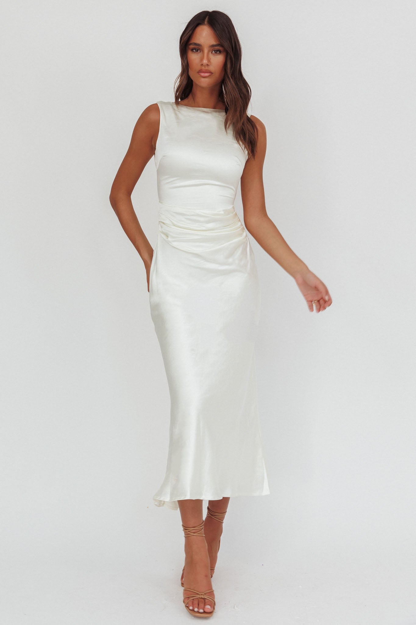 Helsi Pearl Back Midi Dress White-Maymioy