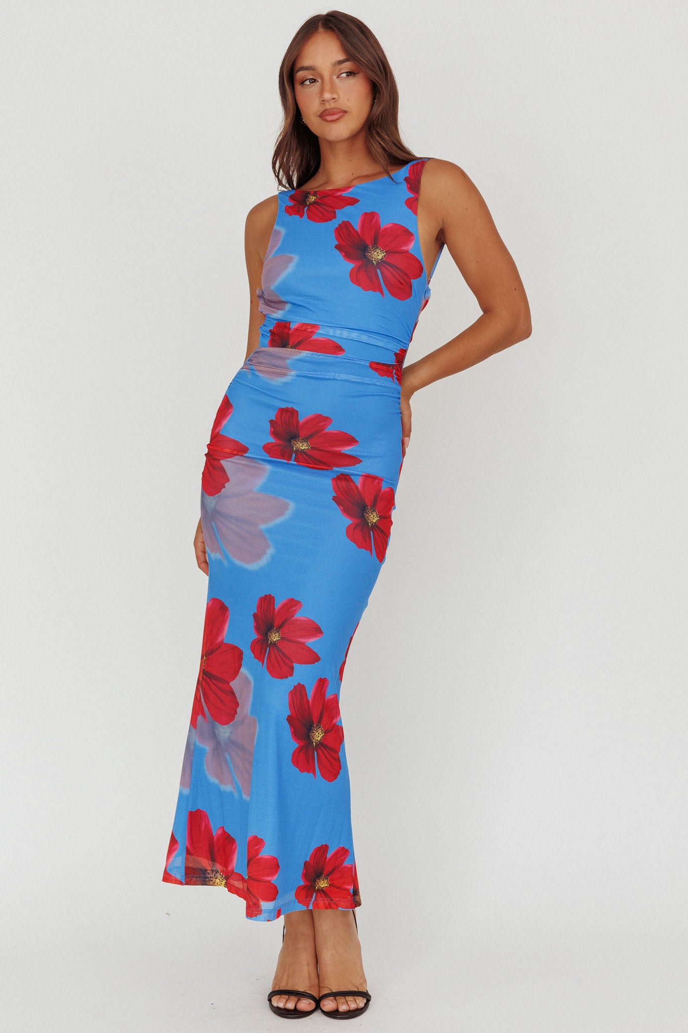 Helsi Low Back Maxi Dress Floral Blue-Maymioy