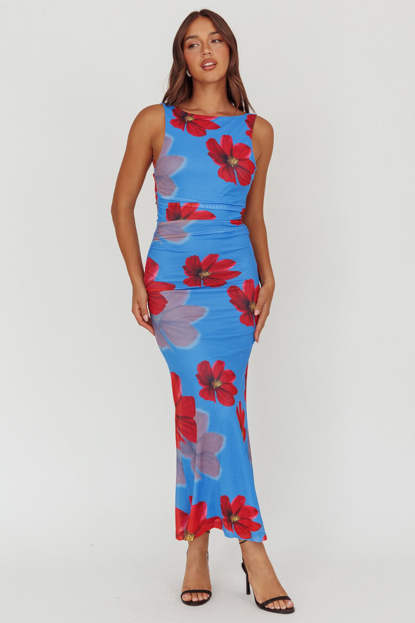 Helsi Low Back Maxi Dress Floral Blue-Maymioy