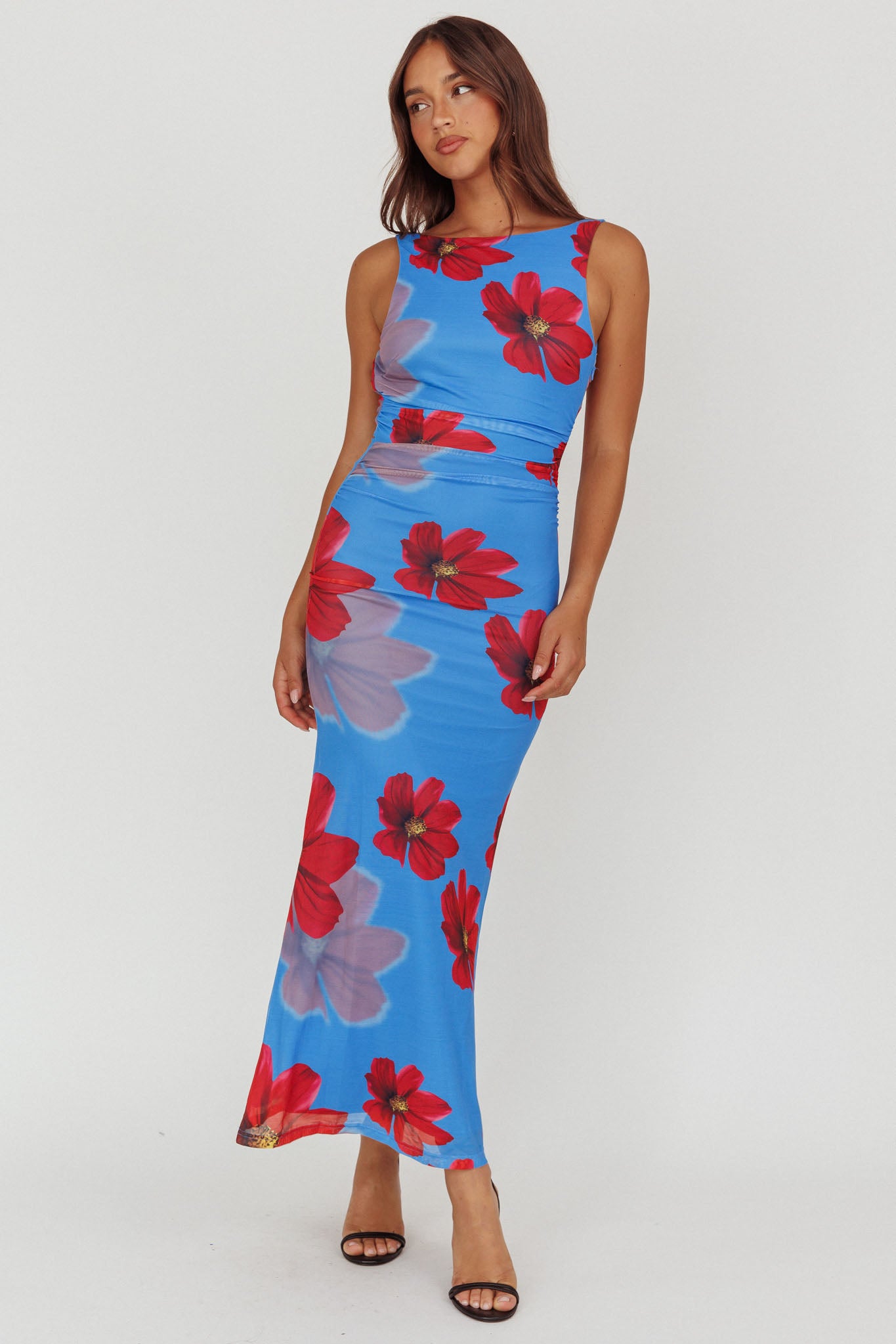 Helsi Low Back Maxi Dress Floral Blue-Maymioy