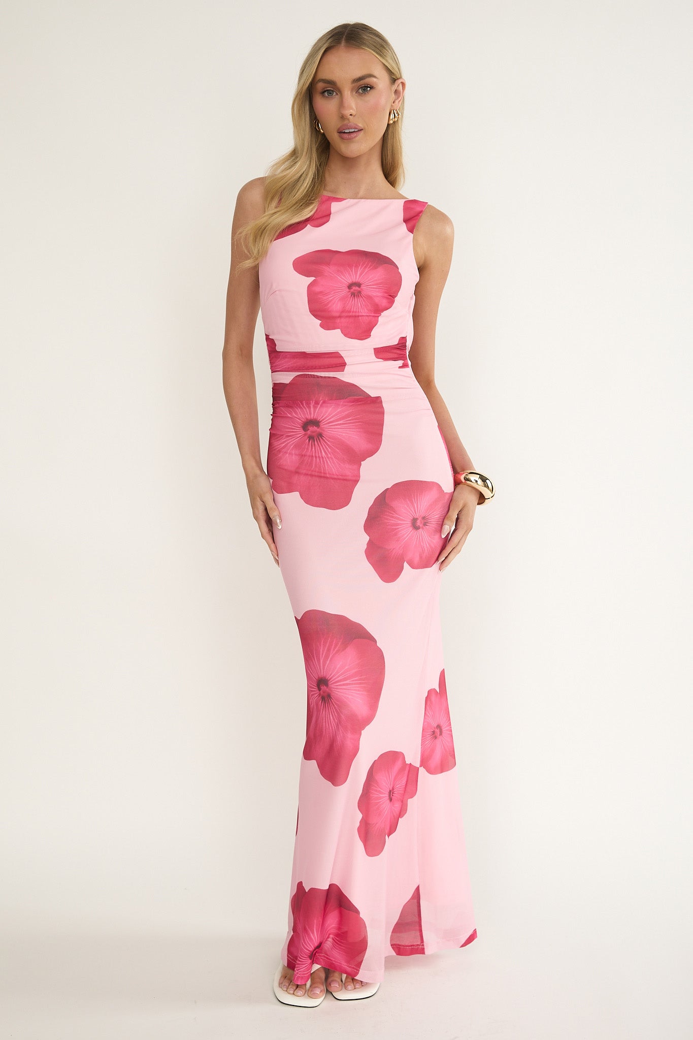 Helsi Low Back Maxi Dress Floral Pink-Maymioy
