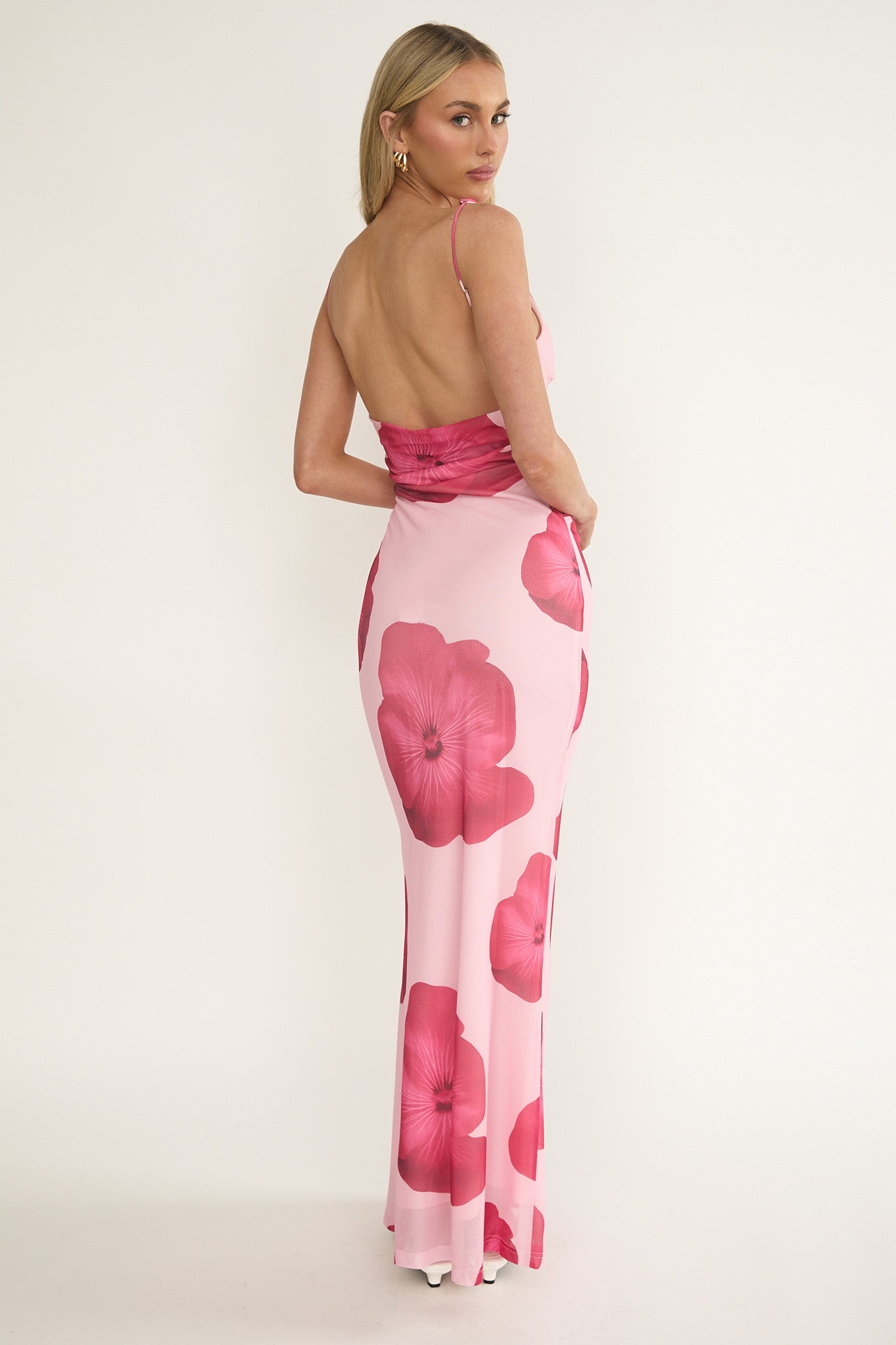 Helsi Low Back Maxi Dress Floral Pink-Maymioy