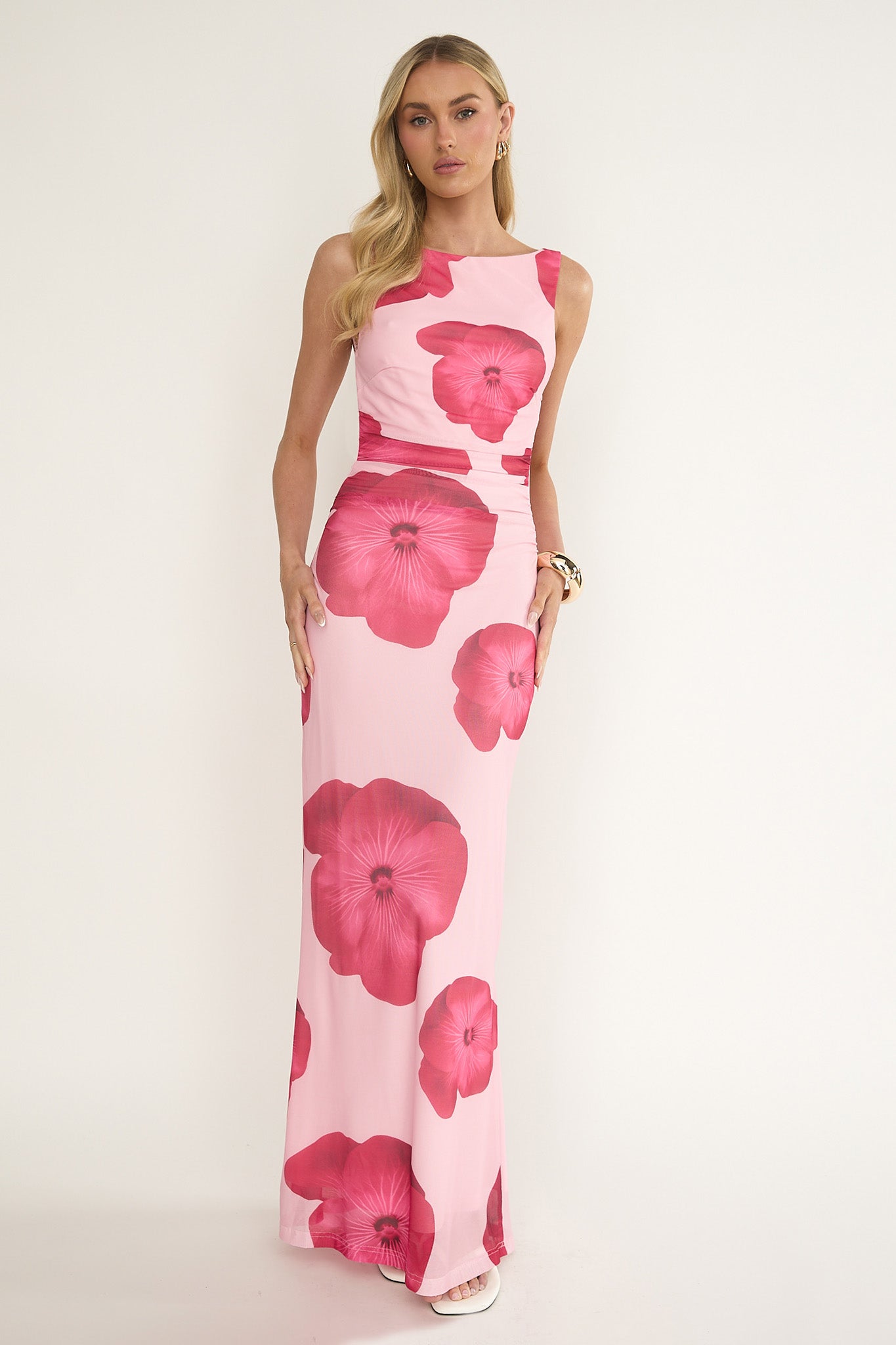 Helsi Low Back Maxi Dress Floral Pink-Maymioy