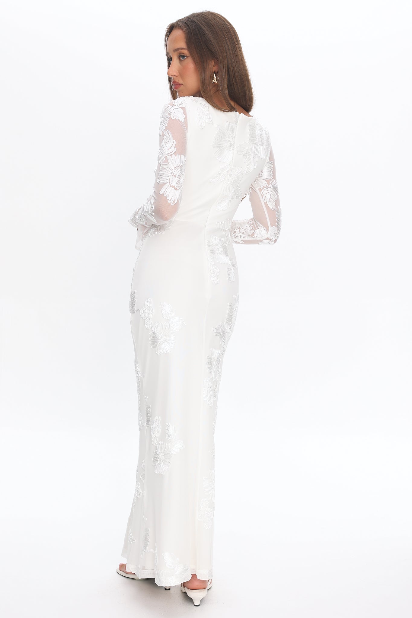 Helsi Long Sleeve Embellished Maxi Dress White-Maymioy
