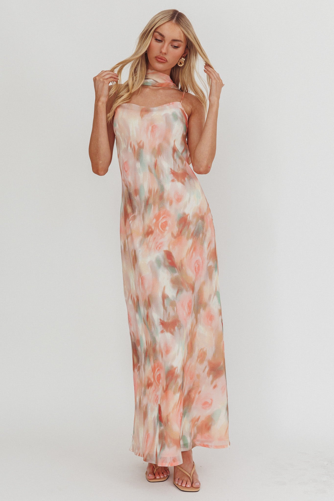 Helsi Cowl Back Maxi Dress Print Pink-Maymioy
