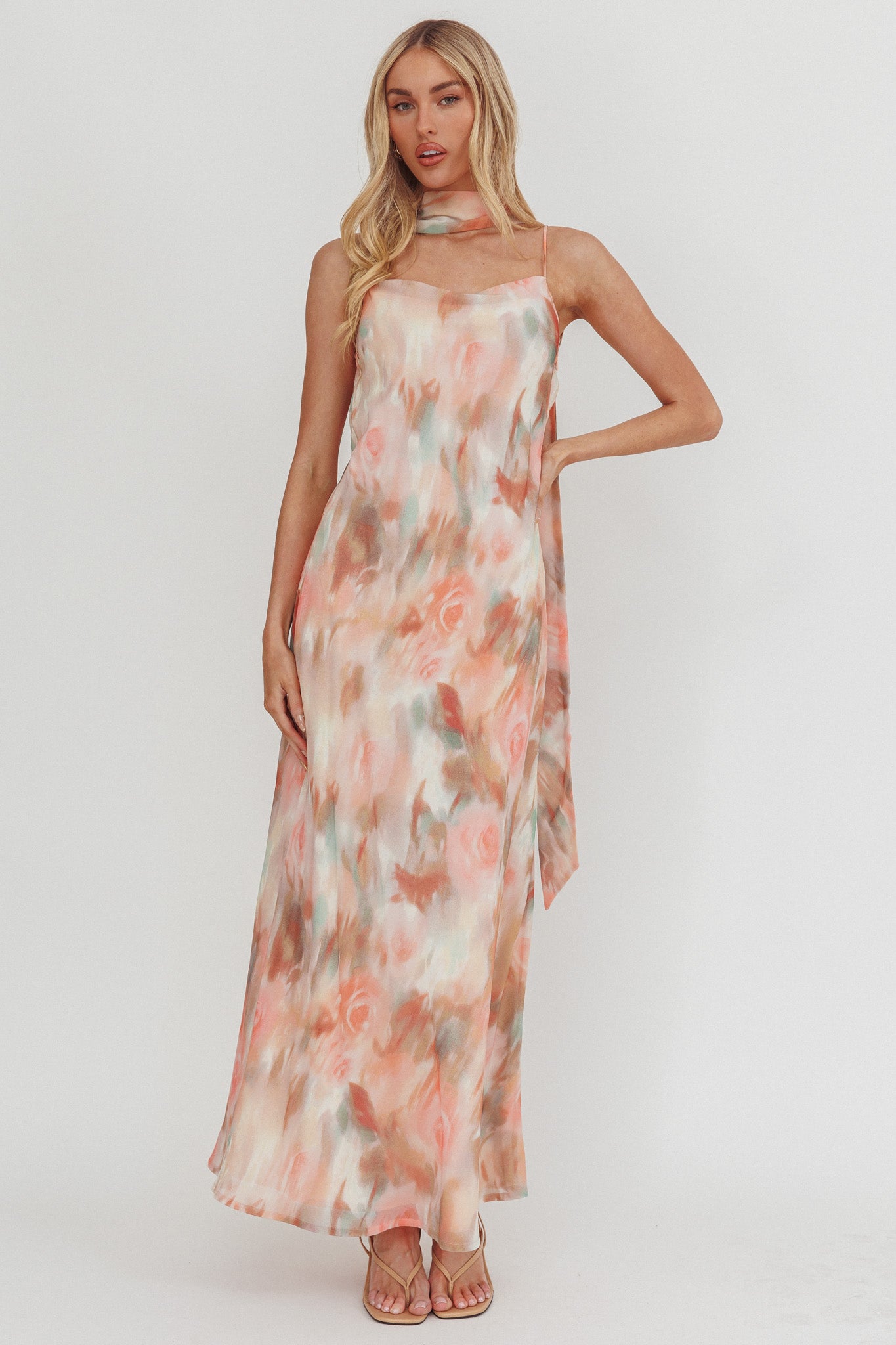Helsi Cowl Back Maxi Dress Print Pink-Maymioy