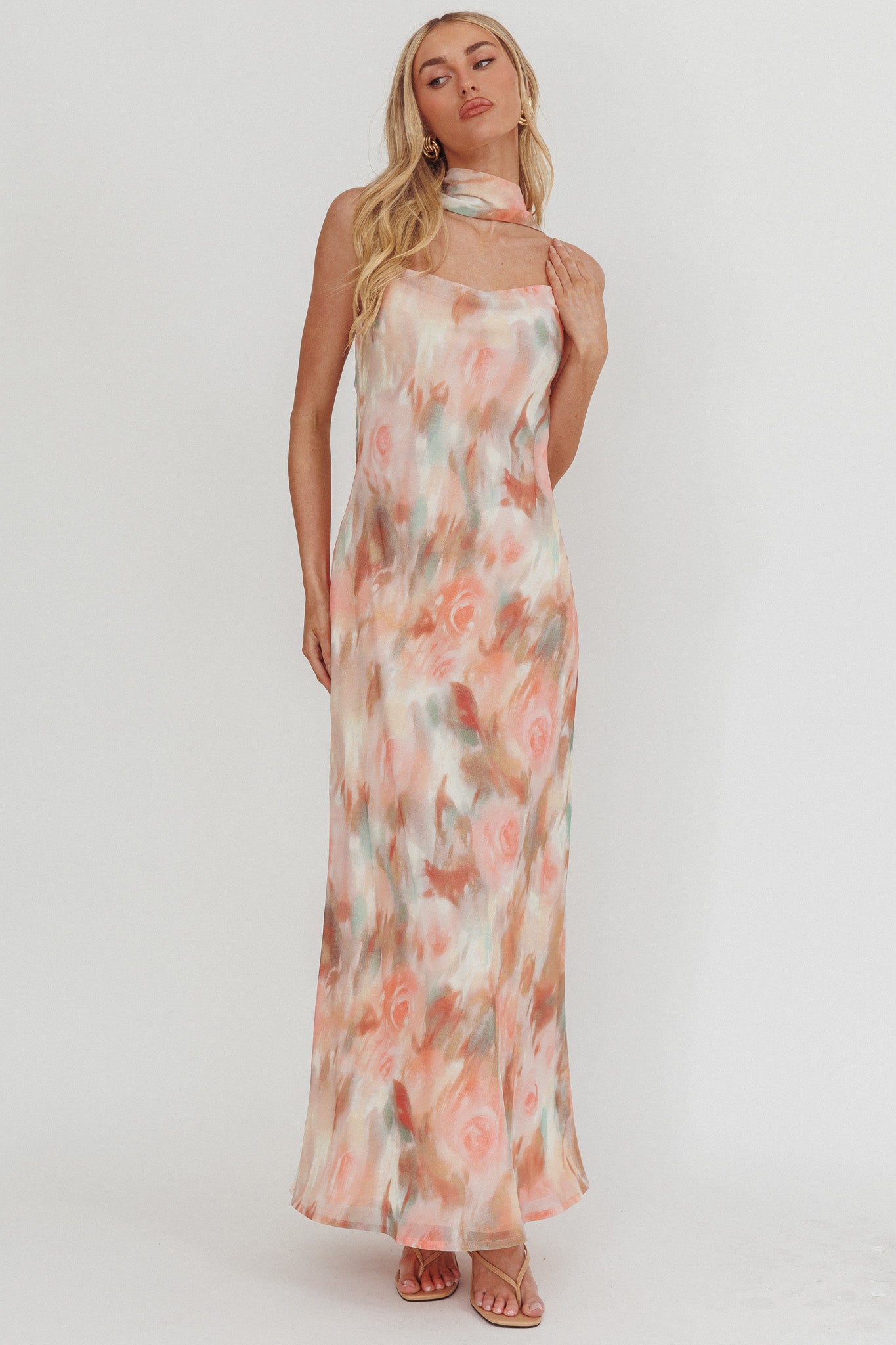 Helsi Cowl Back Maxi Dress Print Pink-Maymioy