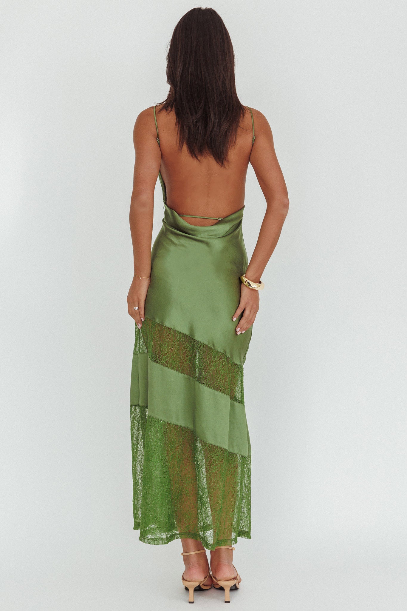 Helsi Low Back Lace Insert Maxi Dress Forest Green-Maymioy
