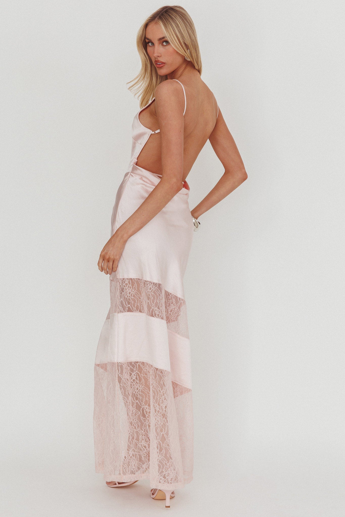 Helsi Low Back Lace Insert Maxi Dress Pink-Maymioy