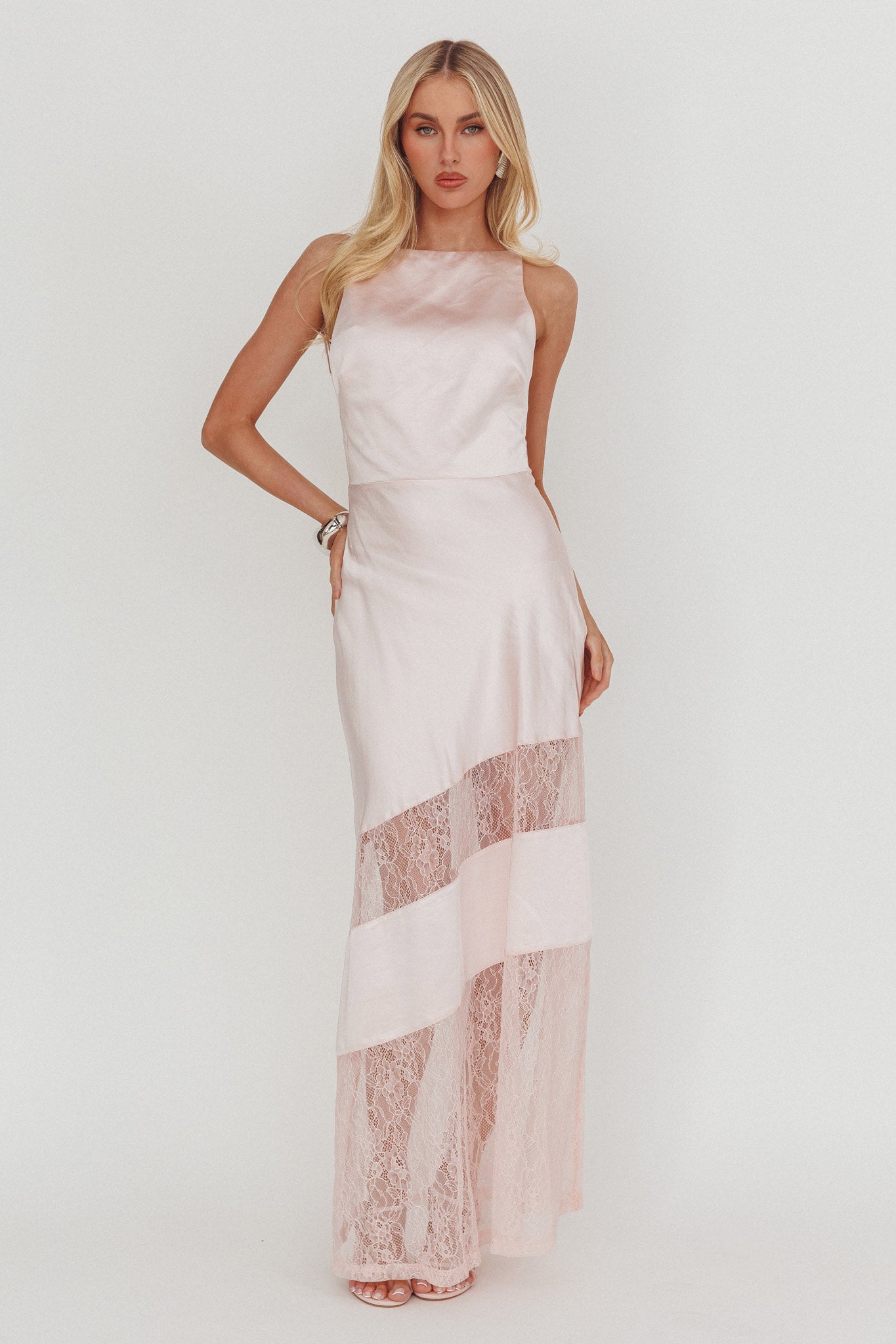 Helsi Low Back Lace Insert Maxi Dress Pink-Maymioy