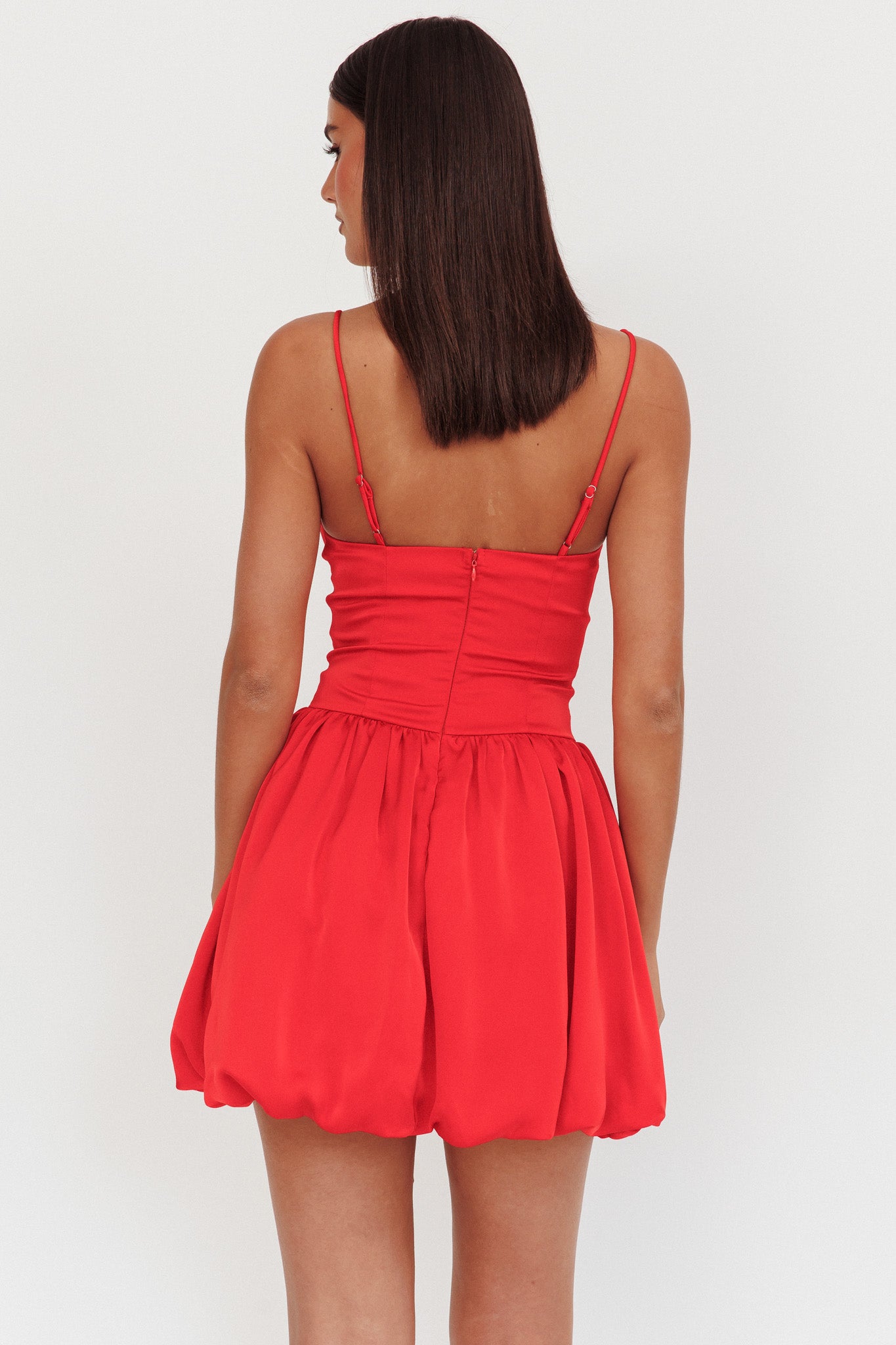 Eye Catching Balloon Skirt Mini Dress Red-Maymioy