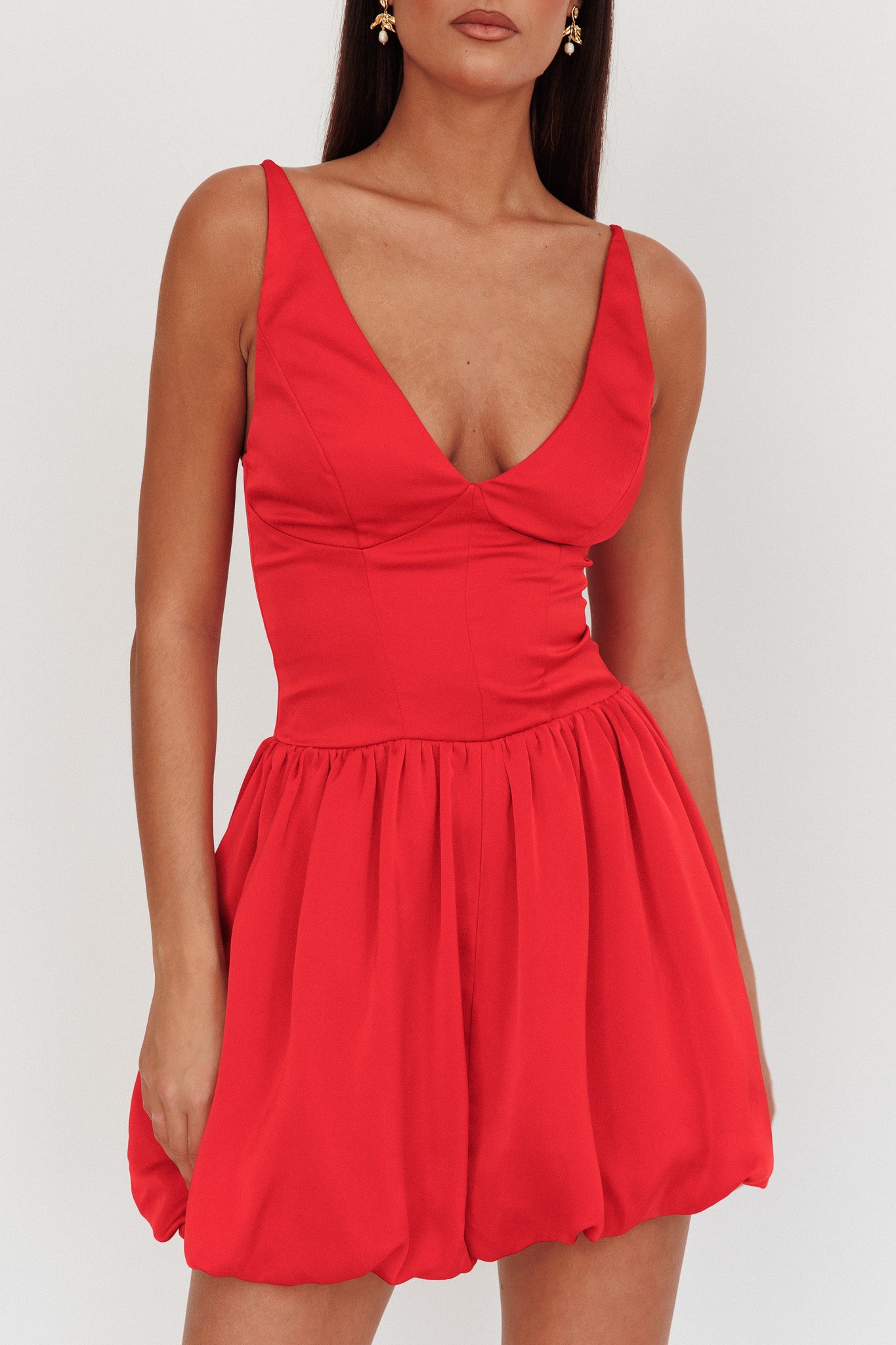 Eye Catching Balloon Skirt Mini Dress Red-Maymioy