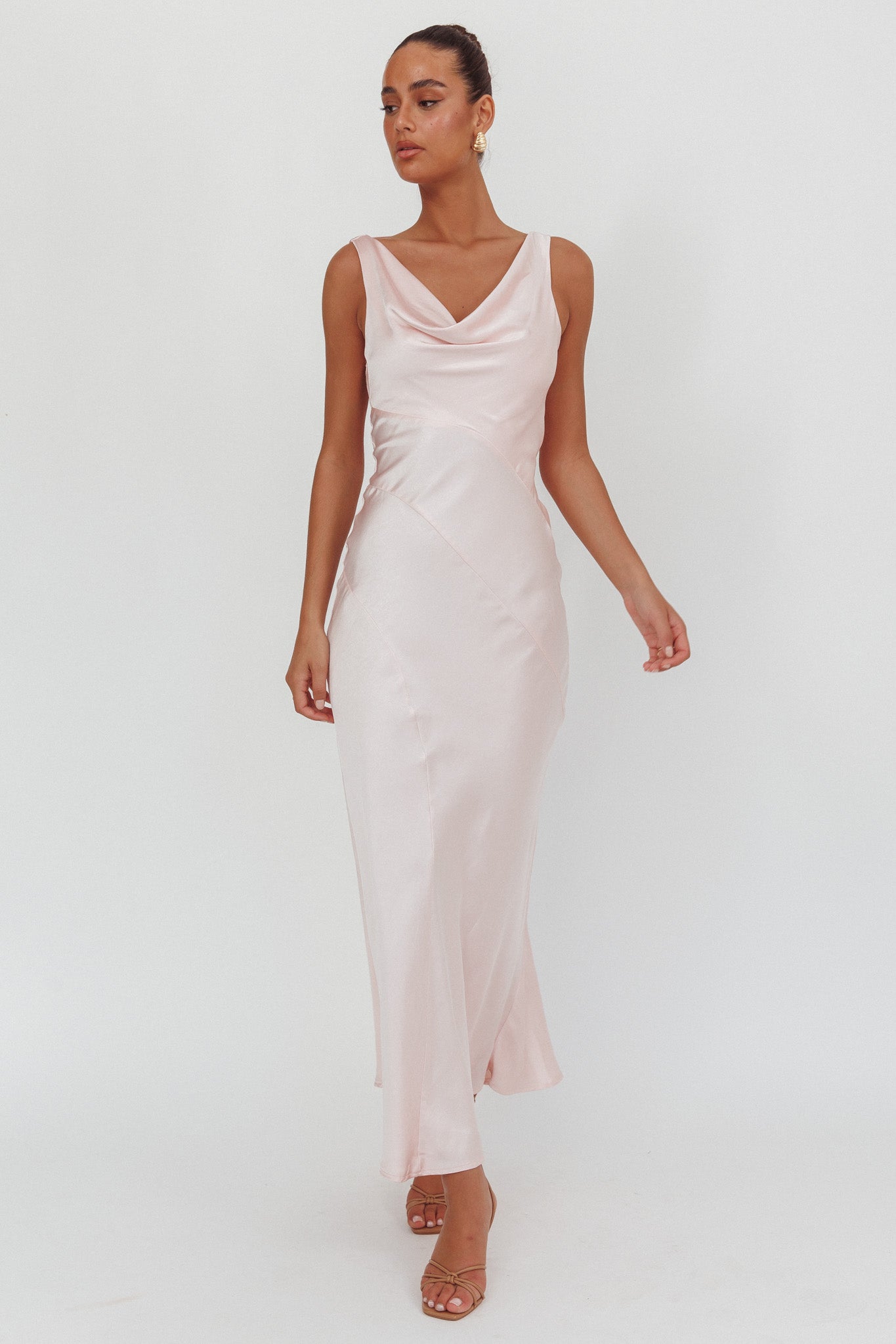 Good Intentions Cowl Neck Open Back Maxi Dress Pink-Maymioy