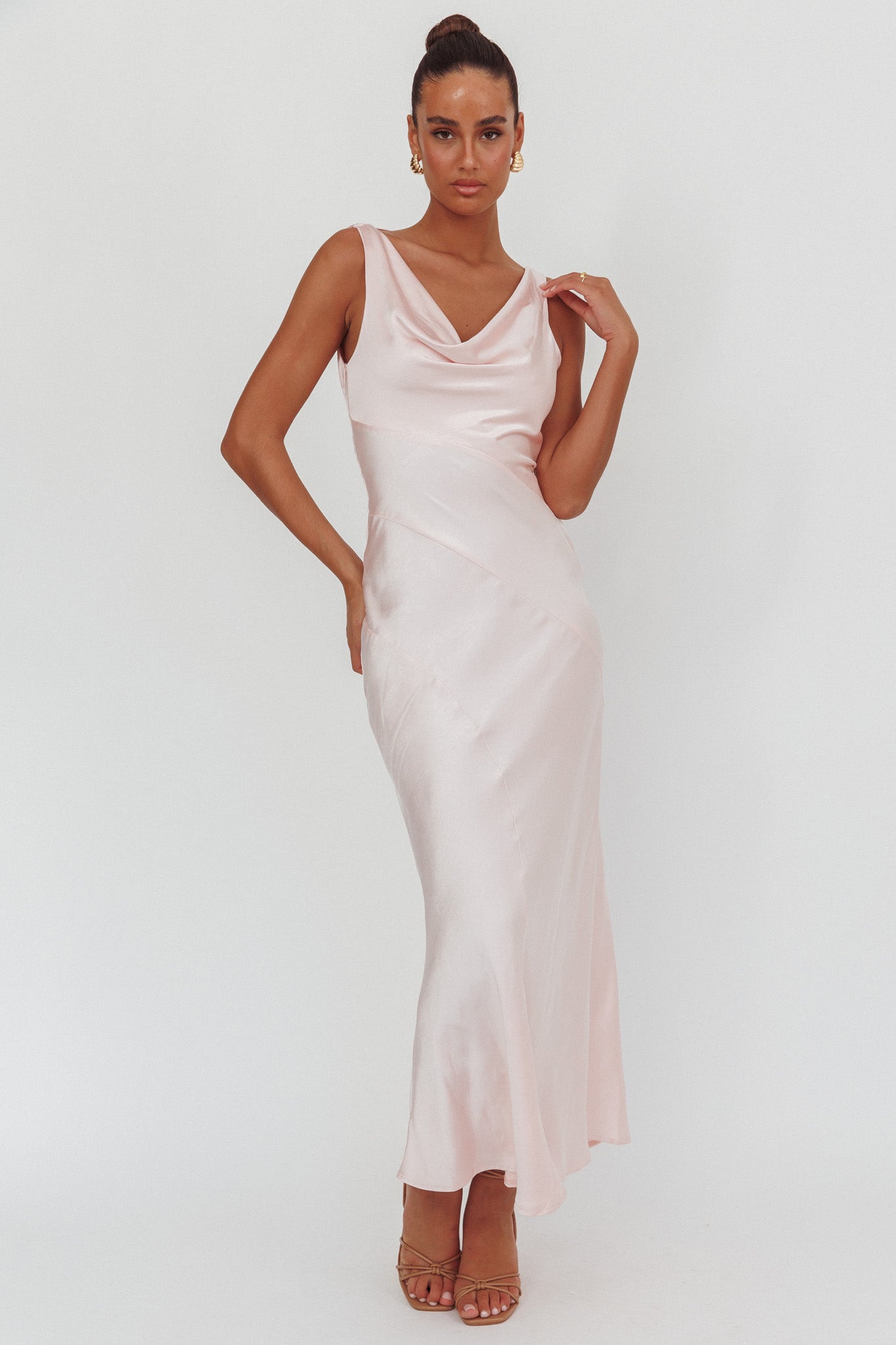 Good Intentions Cowl Neck Open Back Maxi Dress Pink-Maymioy