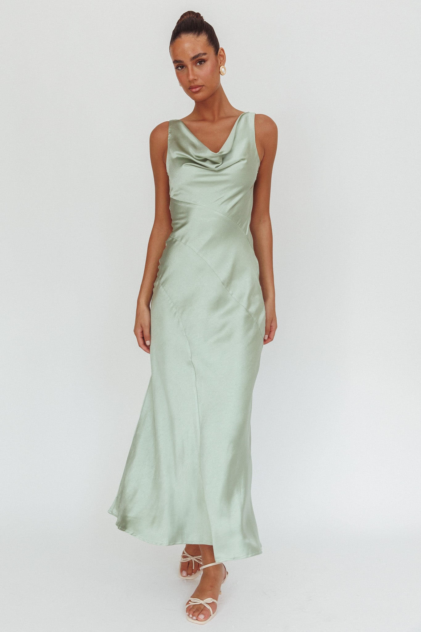 Good Intentions Cowl Neck Open Back Maxi Dress Sage-Maymioy