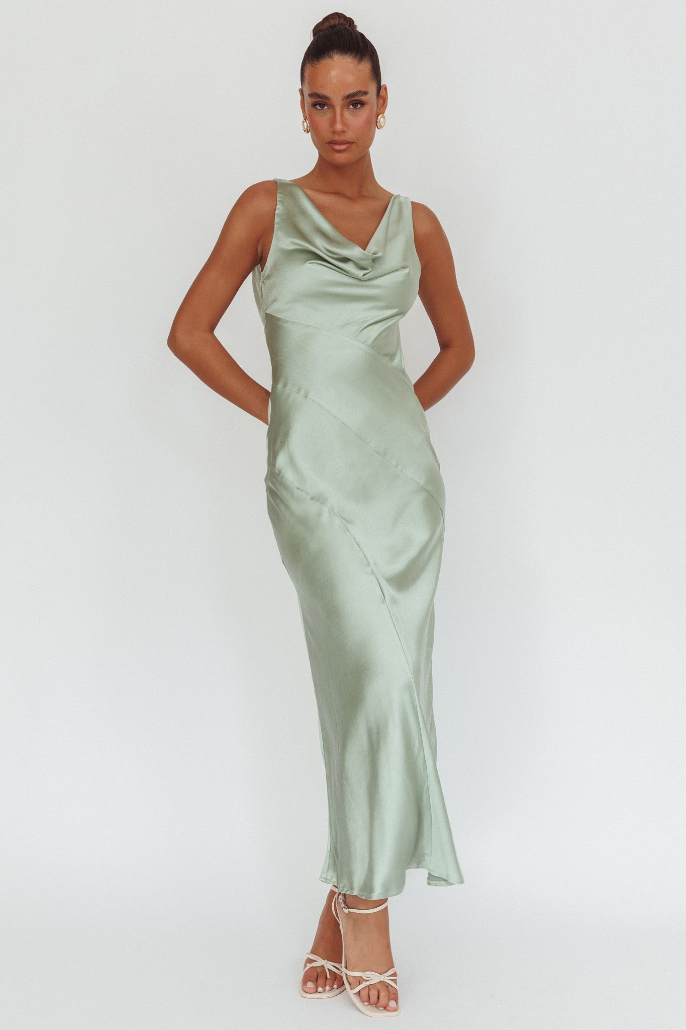 Good Intentions Cowl Neck Open Back Maxi Dress Sage-Maymioy