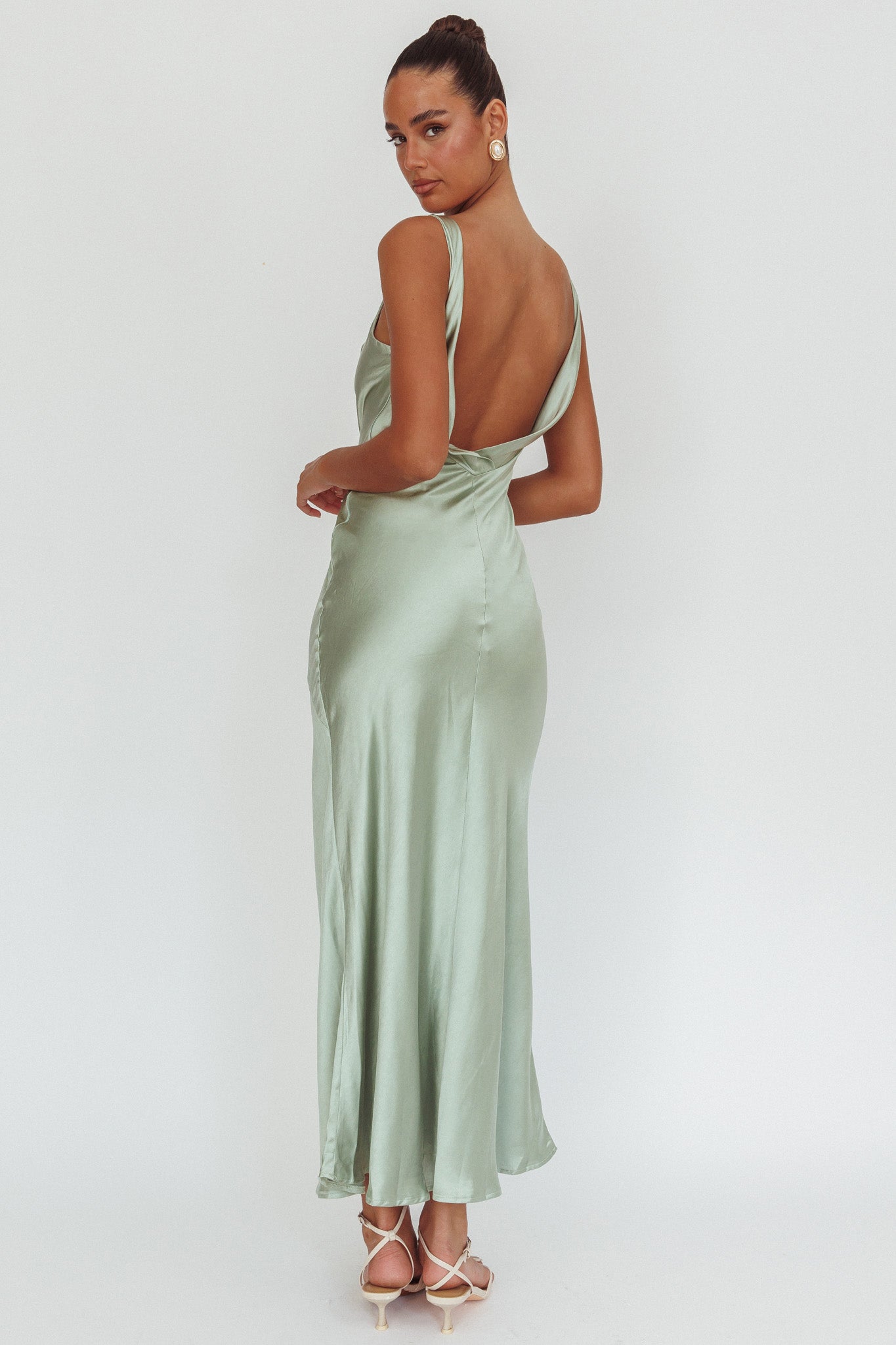 Good Intentions Cowl Neck Open Back Maxi Dress Sage-Maymioy