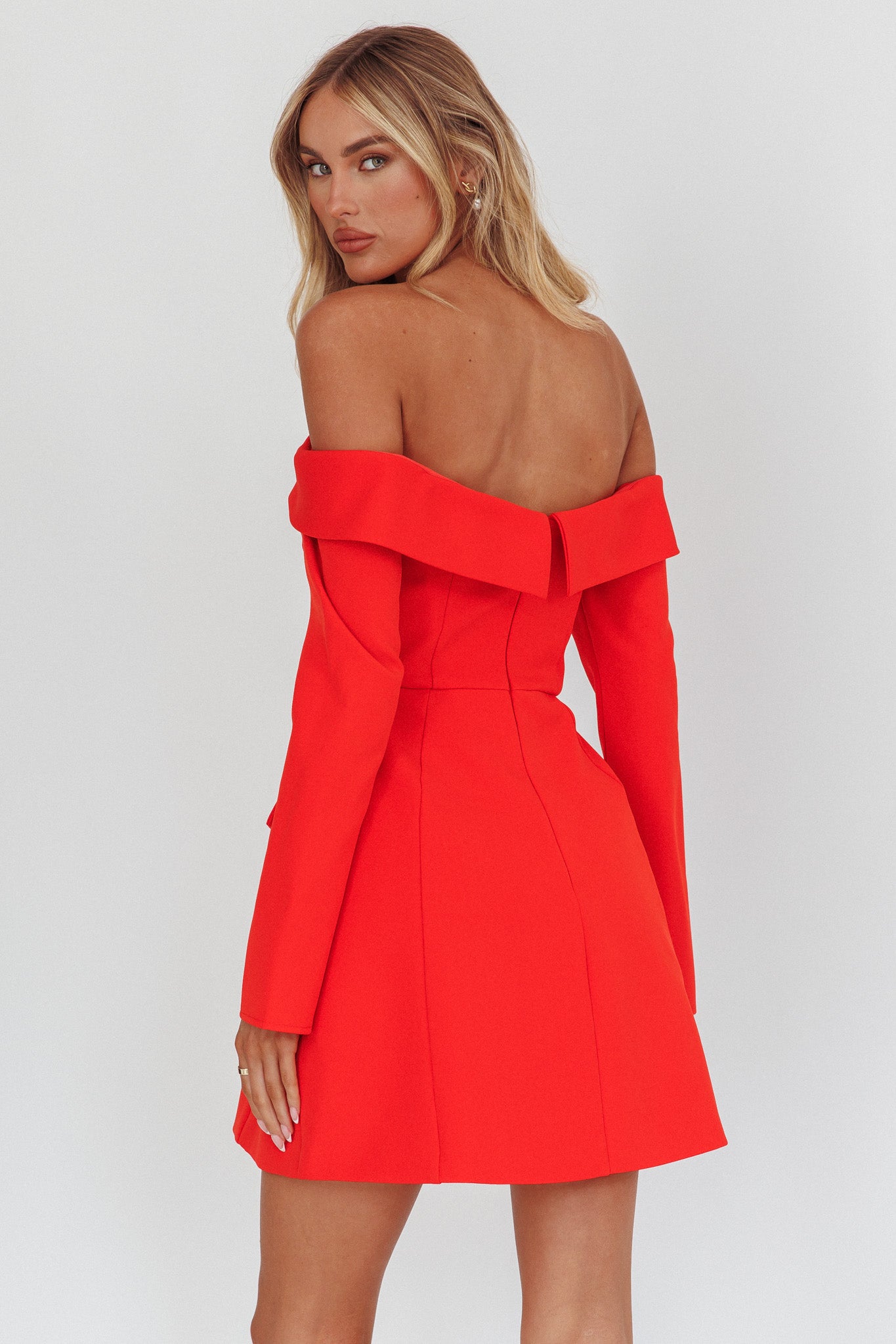 Laviniah Foldover Long Sleeve Mini Dress Red-Maymioy