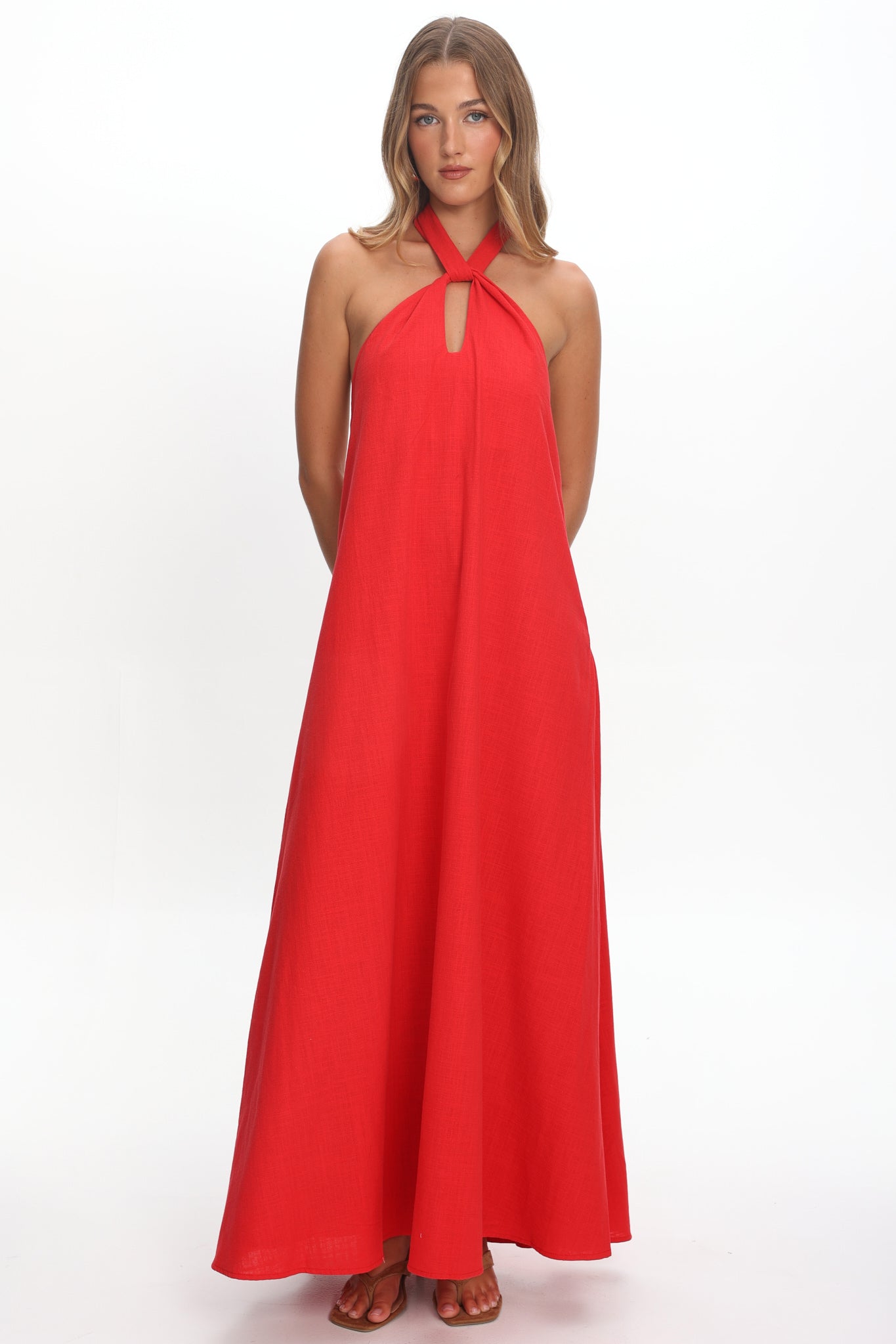 Cheer Twist Halterneck Maxi Dress Red-Maymioy
