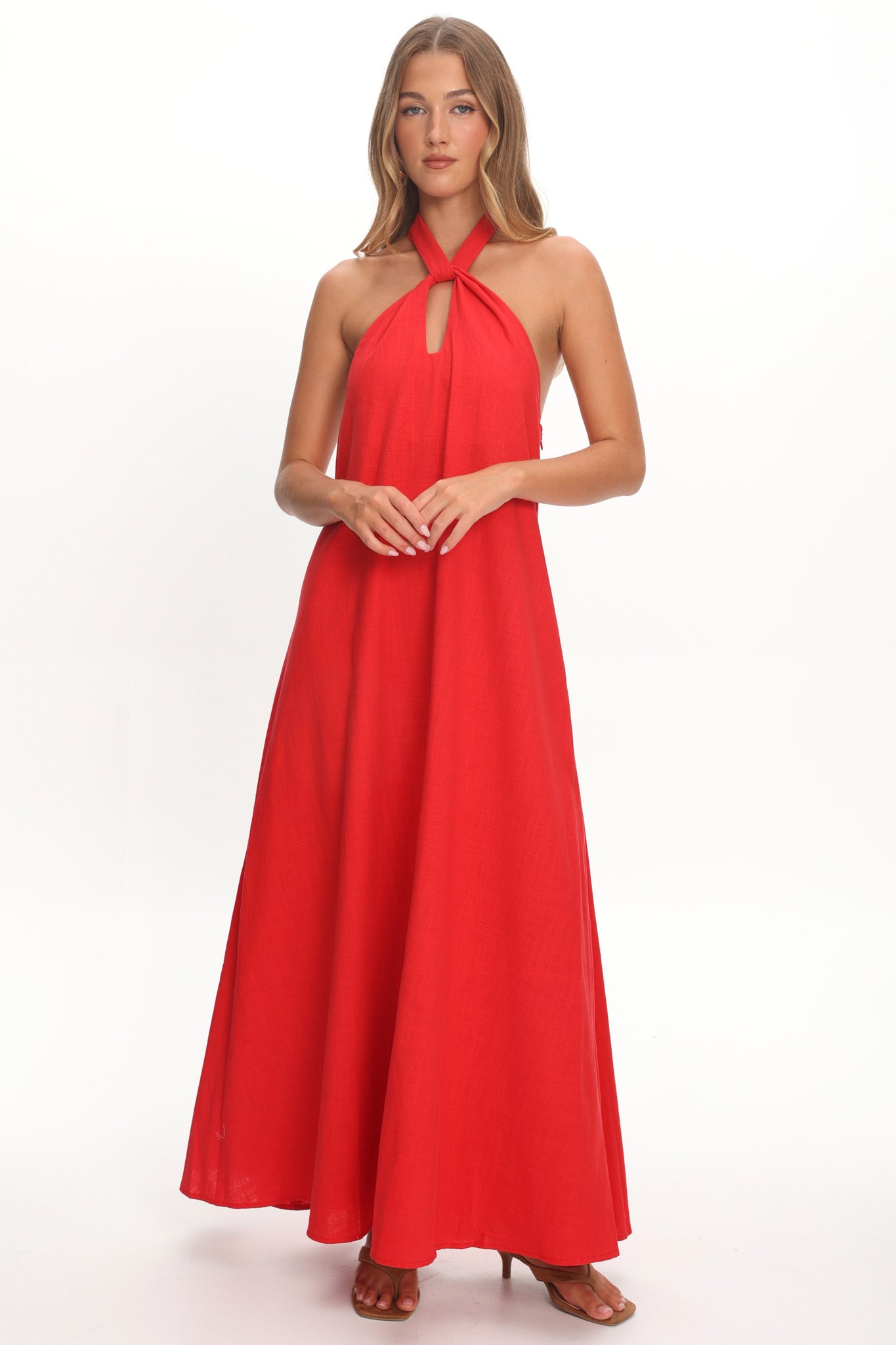 Cheer Twist Halterneck Maxi Dress Red-Maymioy