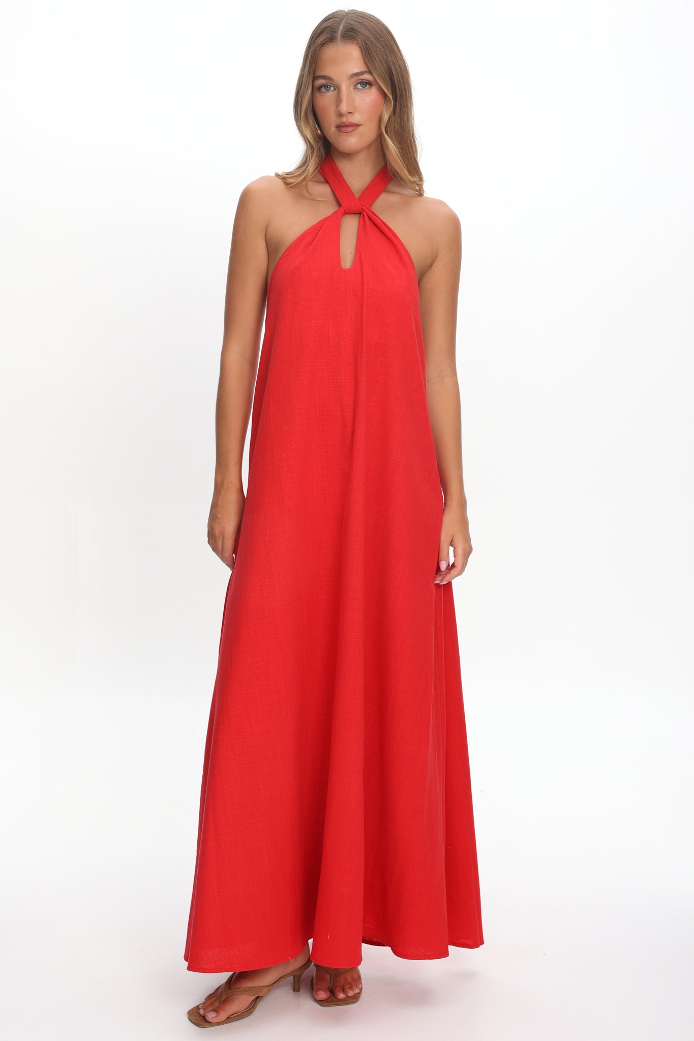 Cheer Twist Halterneck Maxi Dress Red-Maymioy
