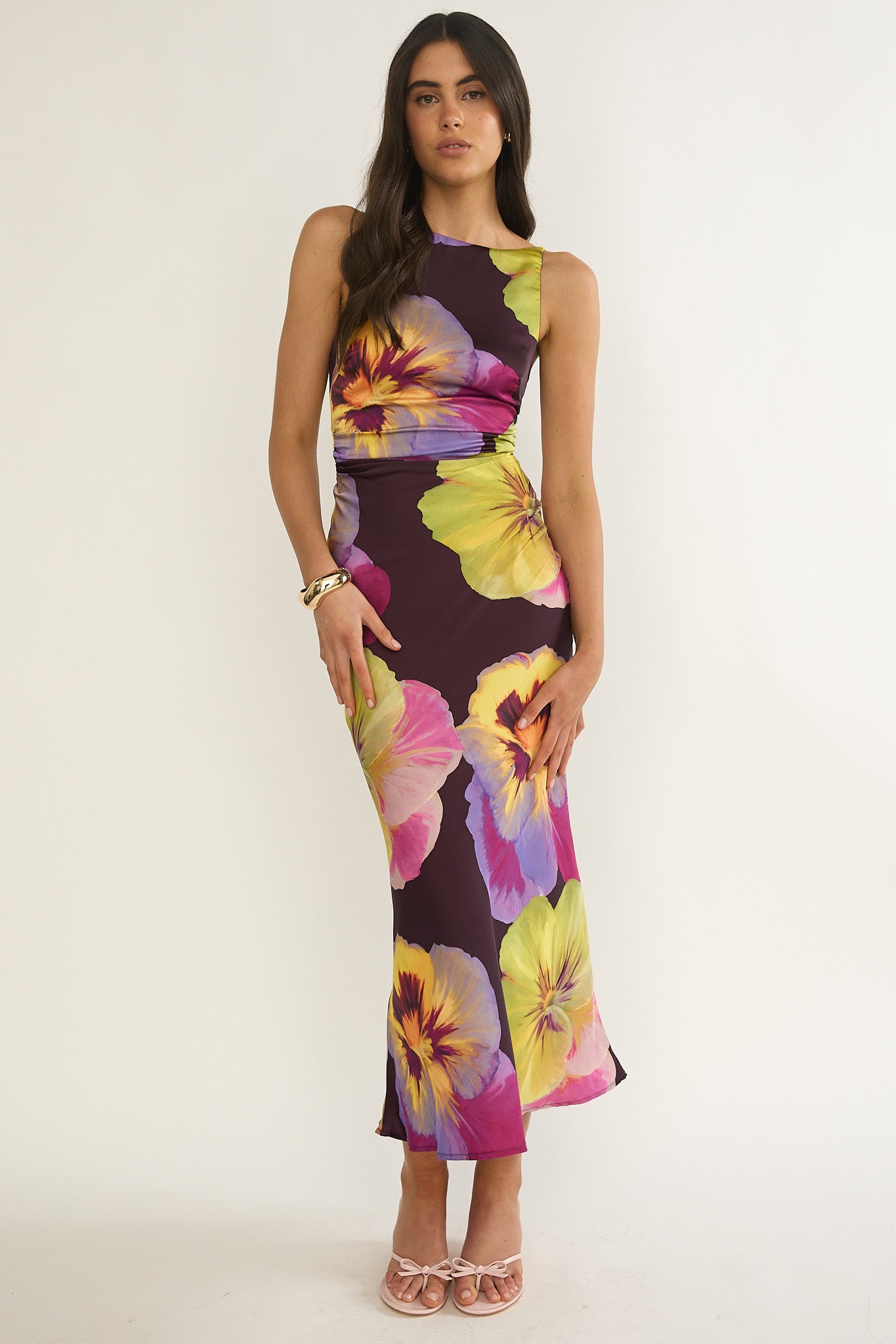 Floating Strappy Low Back Maxi Dress Pansies Plum-Maymioy
