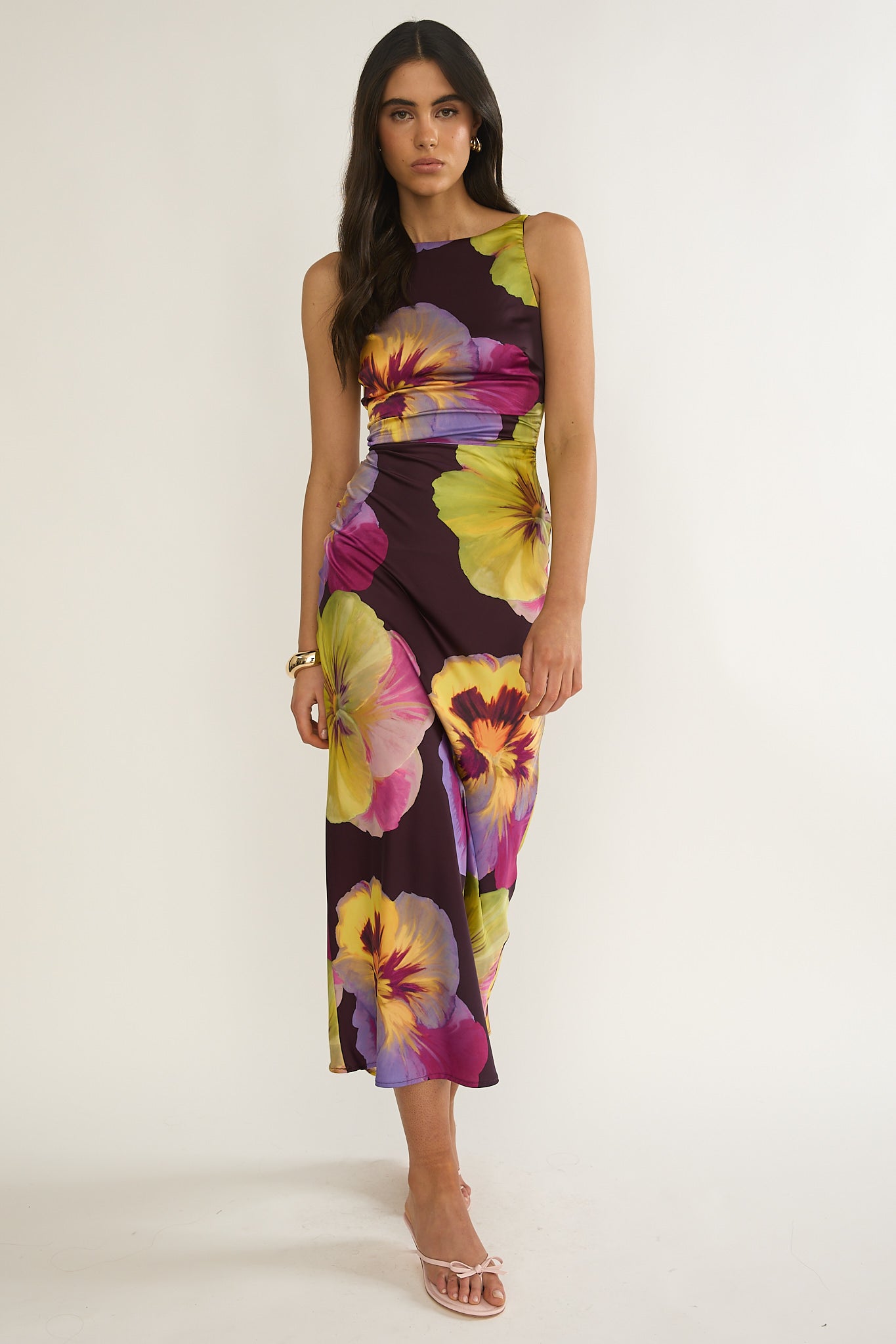 Floating Strappy Low Back Maxi Dress Pansies Plum-Maymioy