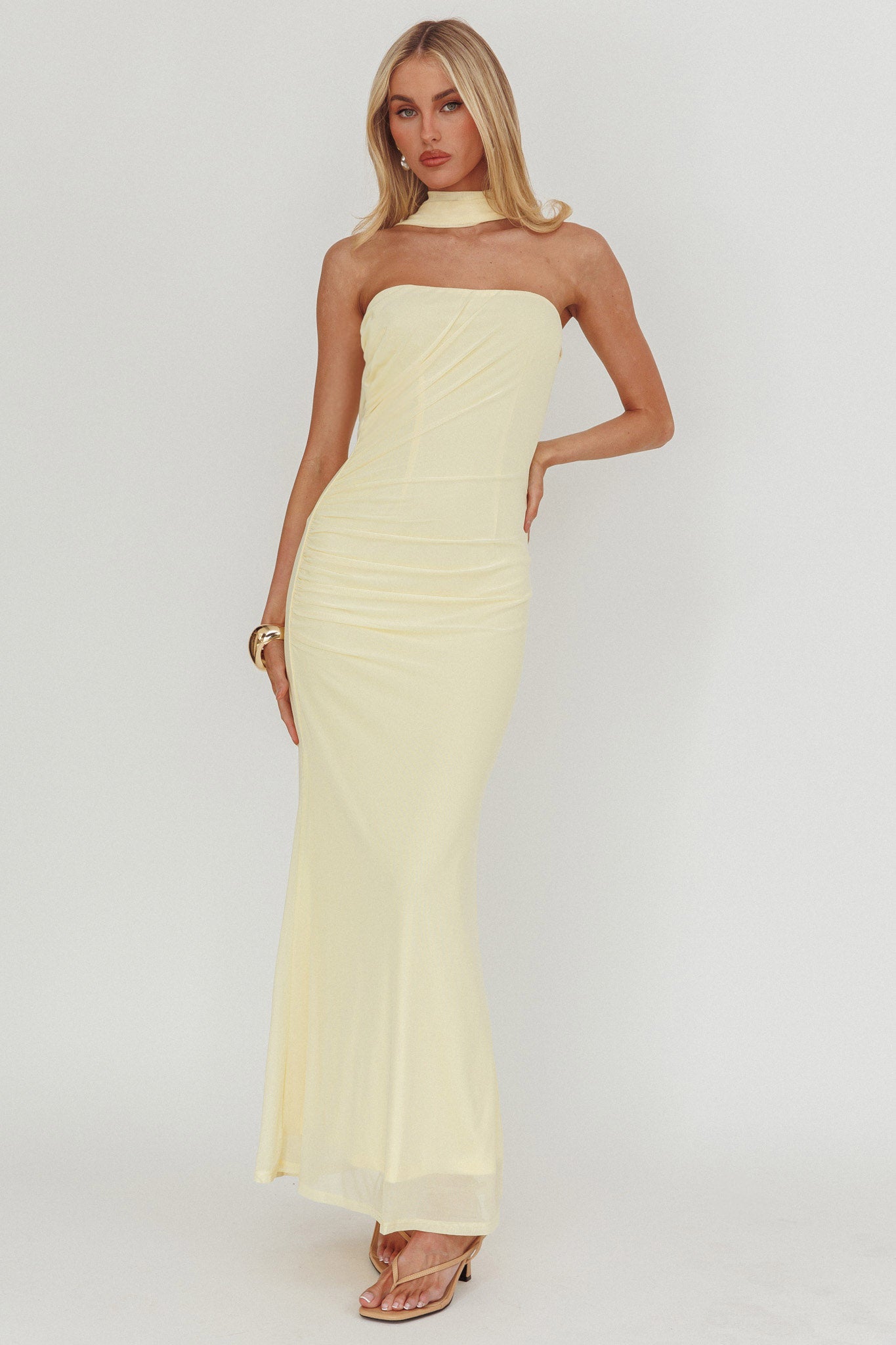 Truth Be Told Reverse Halter Maxi Dress Butter-Maymioy