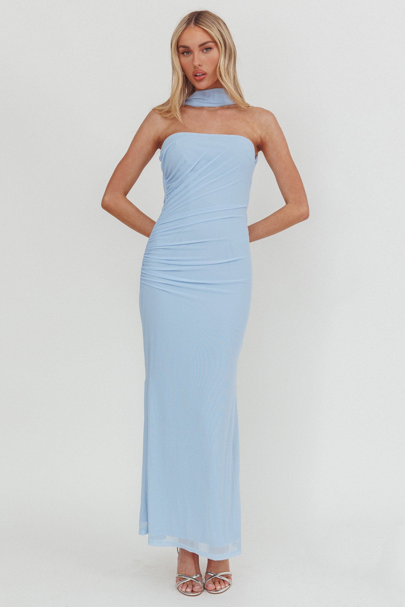 Truth Be Told Reverse Halter Maxi Dress Blue-Maymioy