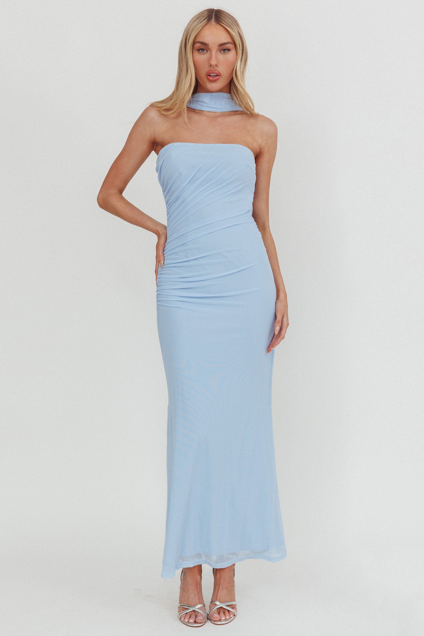 Truth Be Told Reverse Halter Maxi Dress Blue-Maymioy