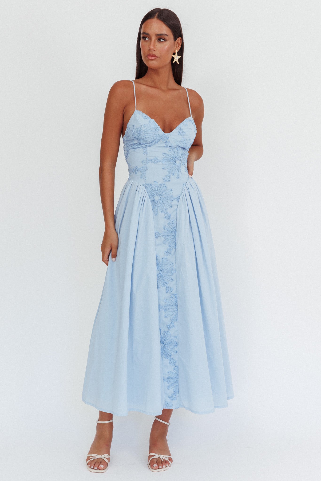Serifine Floral Embellished Maxi Dress Blue-Maymioy