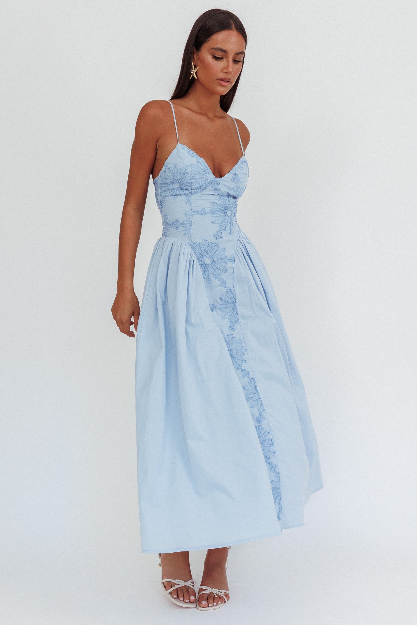 Serifine Floral Embellished Maxi Dress Blue-Maymioy