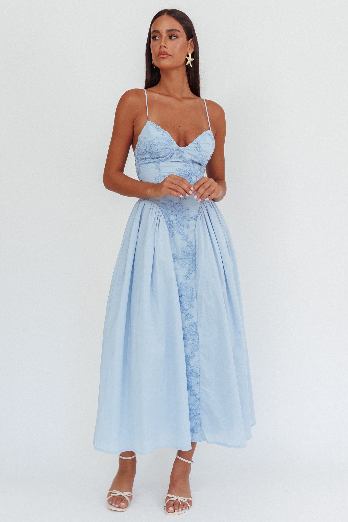 Serifine Floral Embellished Maxi Dress Blue-Maymioy