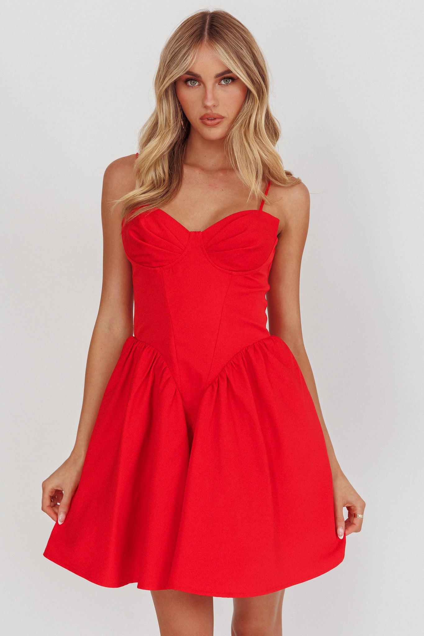 Star Signs Lace-Up Back Mini Dress Red-Maymioy