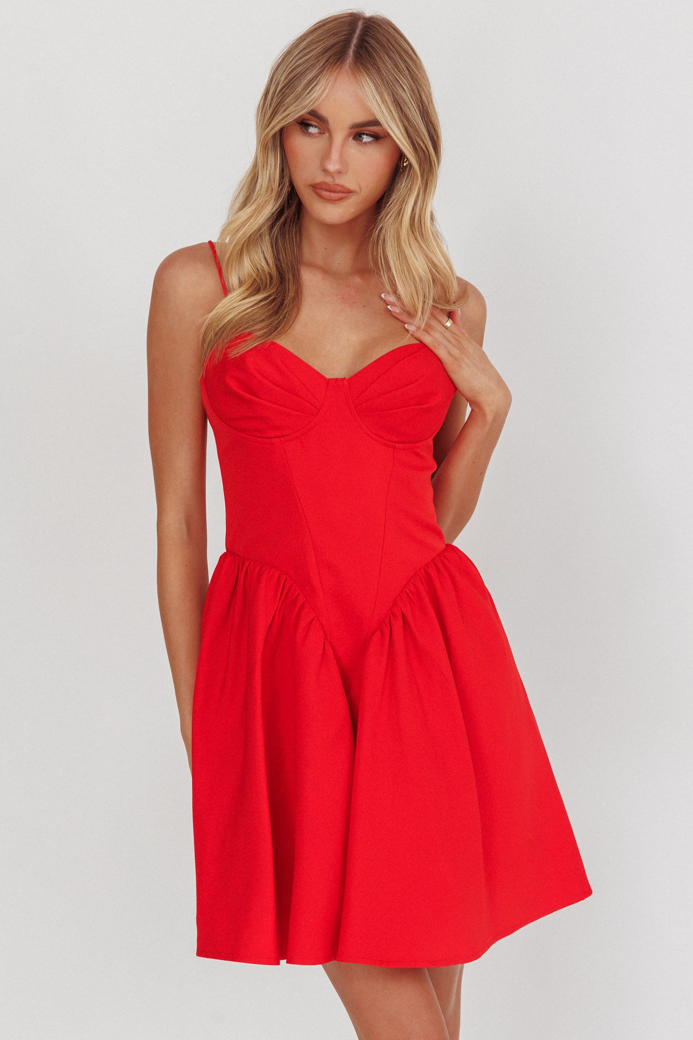 Star Signs Lace-Up Back Mini Dress Red-Maymioy