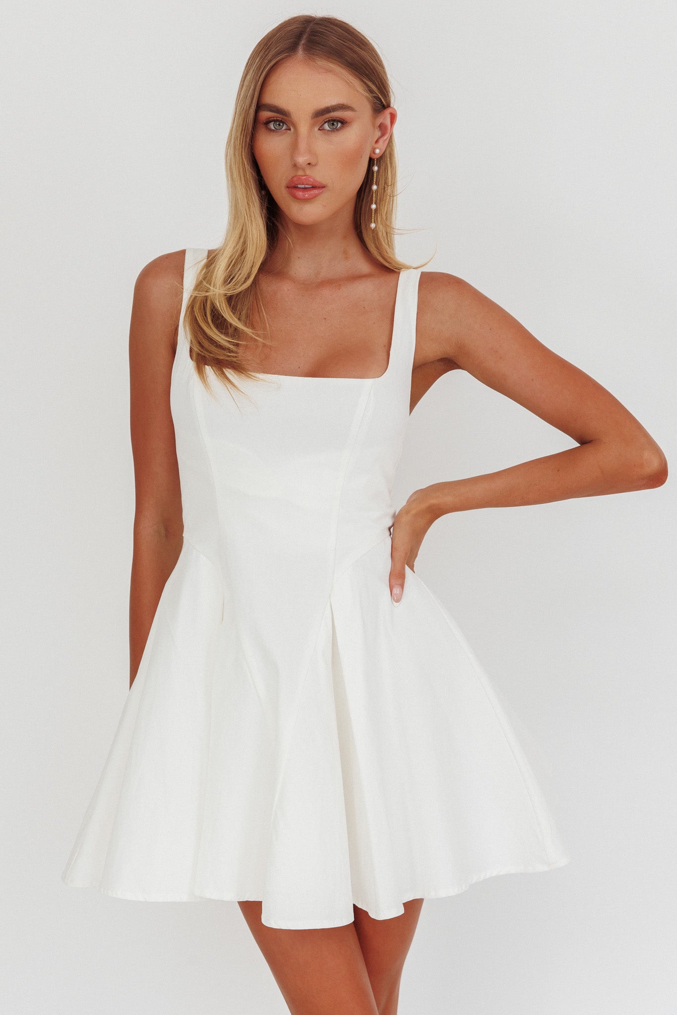 Get My Attention A-Line Mini Dress White-Maymioy