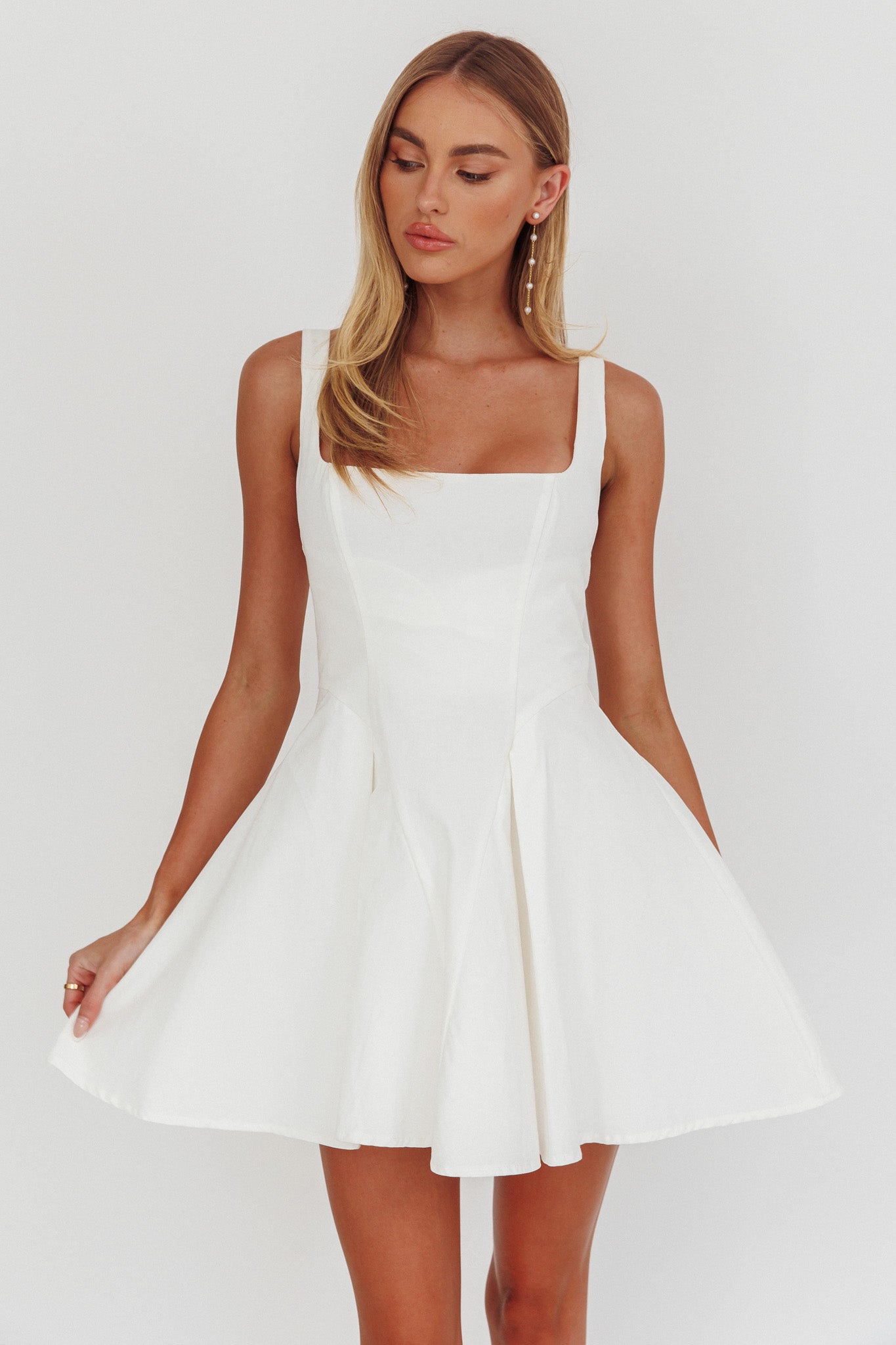 Get My Attention A-Line Mini Dress White-Maymioy