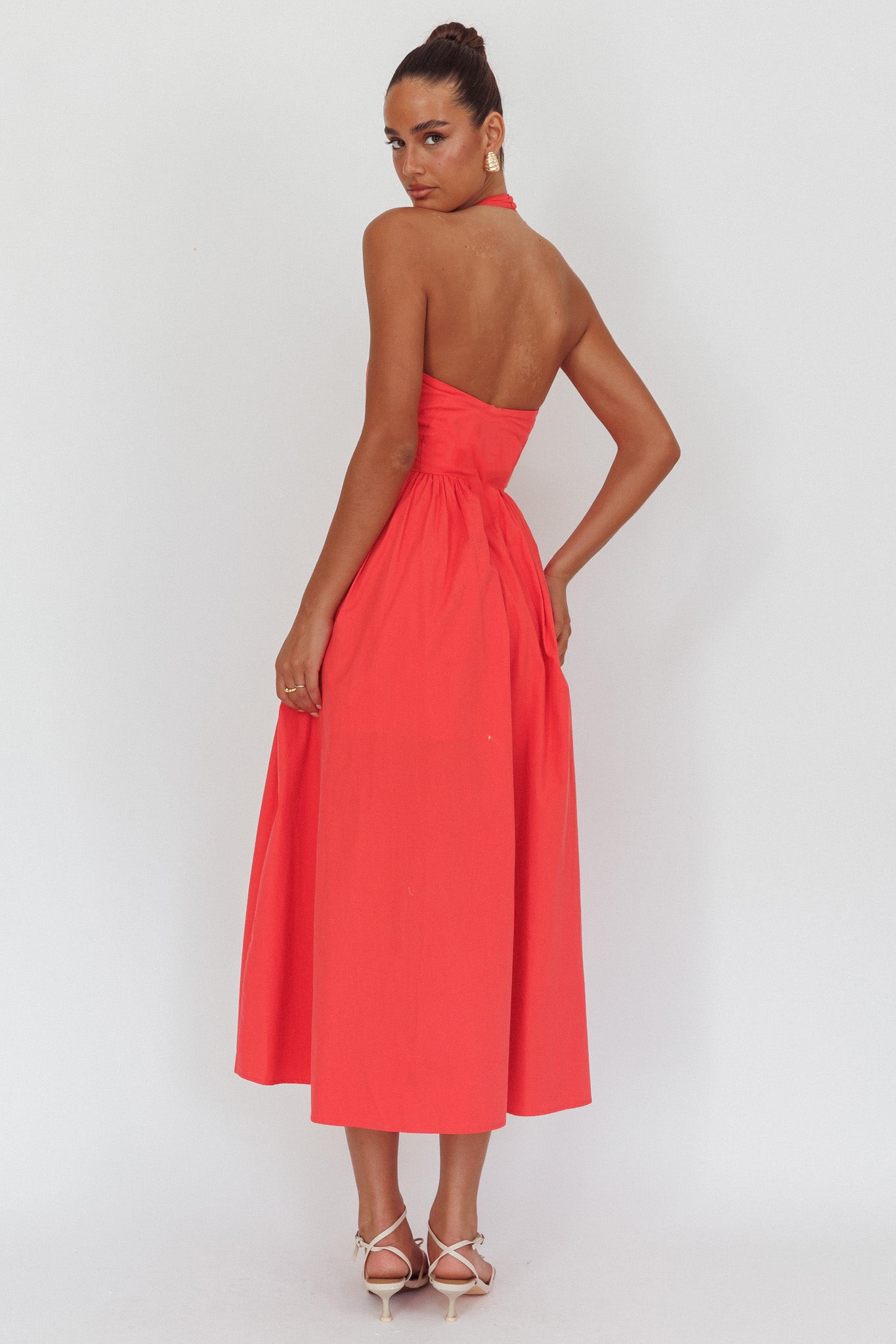 Get My Attention Halterneck Maxi Dress Red-Maymioy
