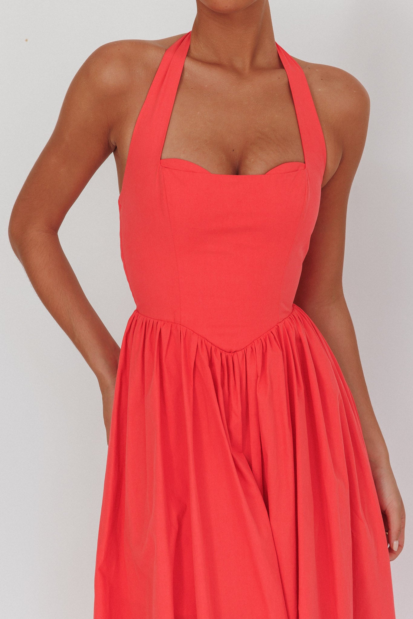 Get My Attention Halterneck Maxi Dress Red-Maymioy