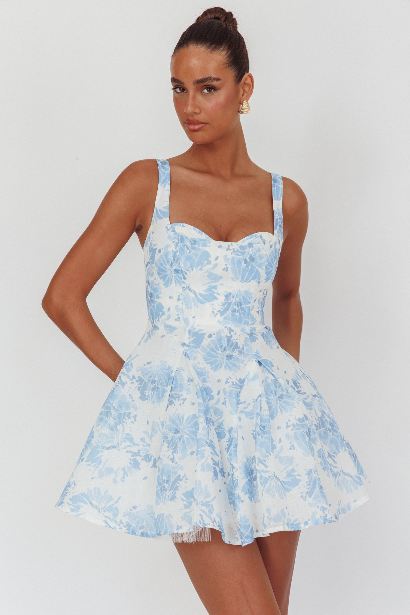 Get My Attention Off-Shoulder Mini Dress Floral Blue-Maymioy
