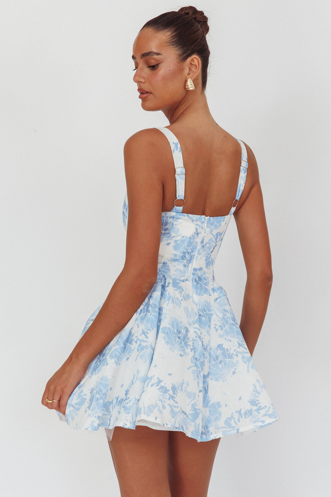 Get My Attention Off-Shoulder Mini Dress Floral Blue-Maymioy