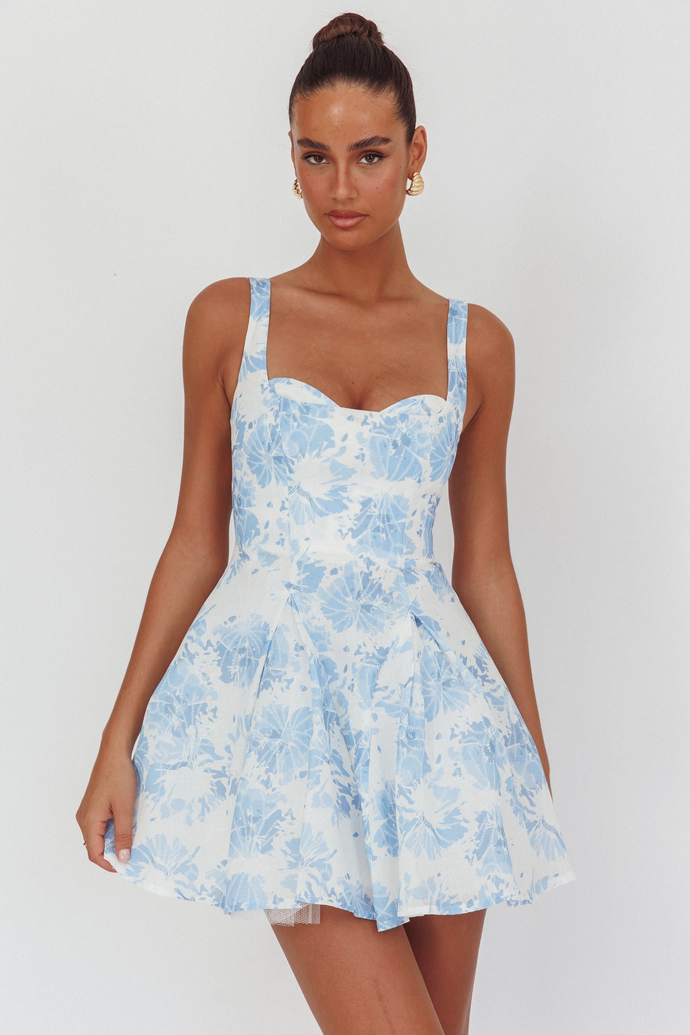 Get My Attention Off-Shoulder Mini Dress Floral Blue-Maymioy