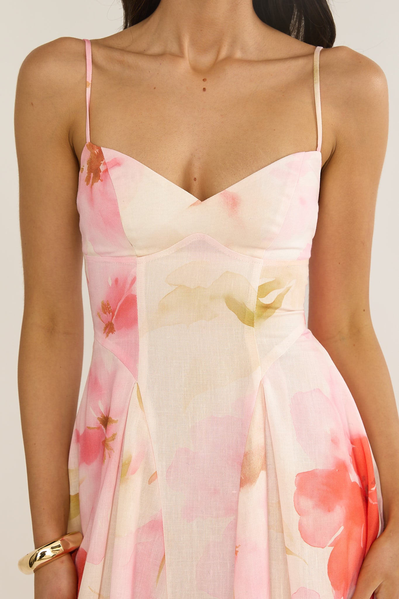 Get My Attention Pleat Waist Midi Dress Floral Pink-Maymioy