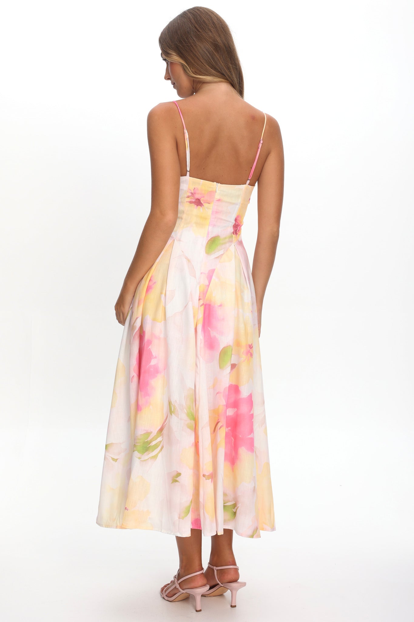 Get My Attention Pleat Waist Maxi Dress Floral Yellow-Maymioy